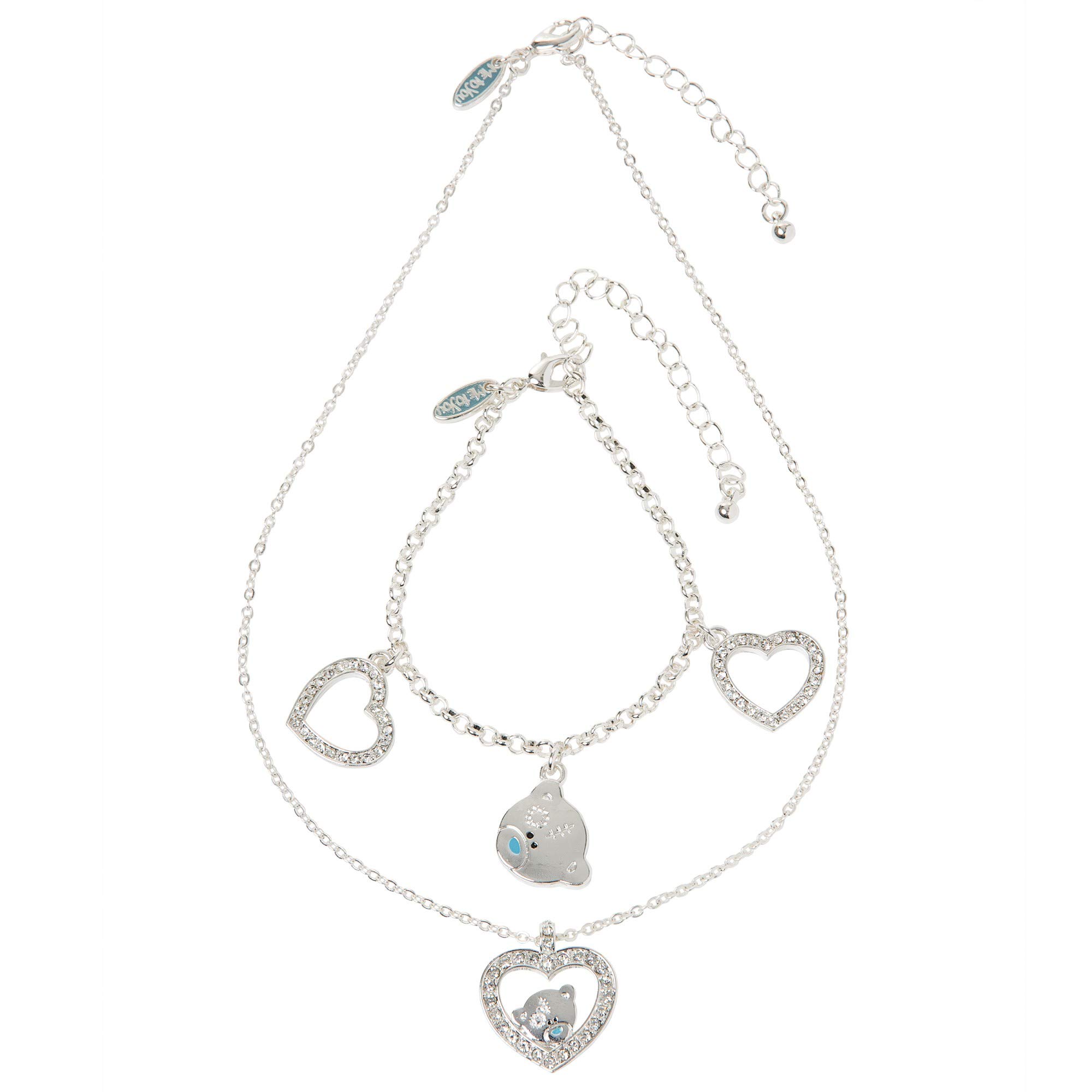 Tatty Teddy Crystal Charm Love Heart Necklace & Bracelet Gift Set, Silver