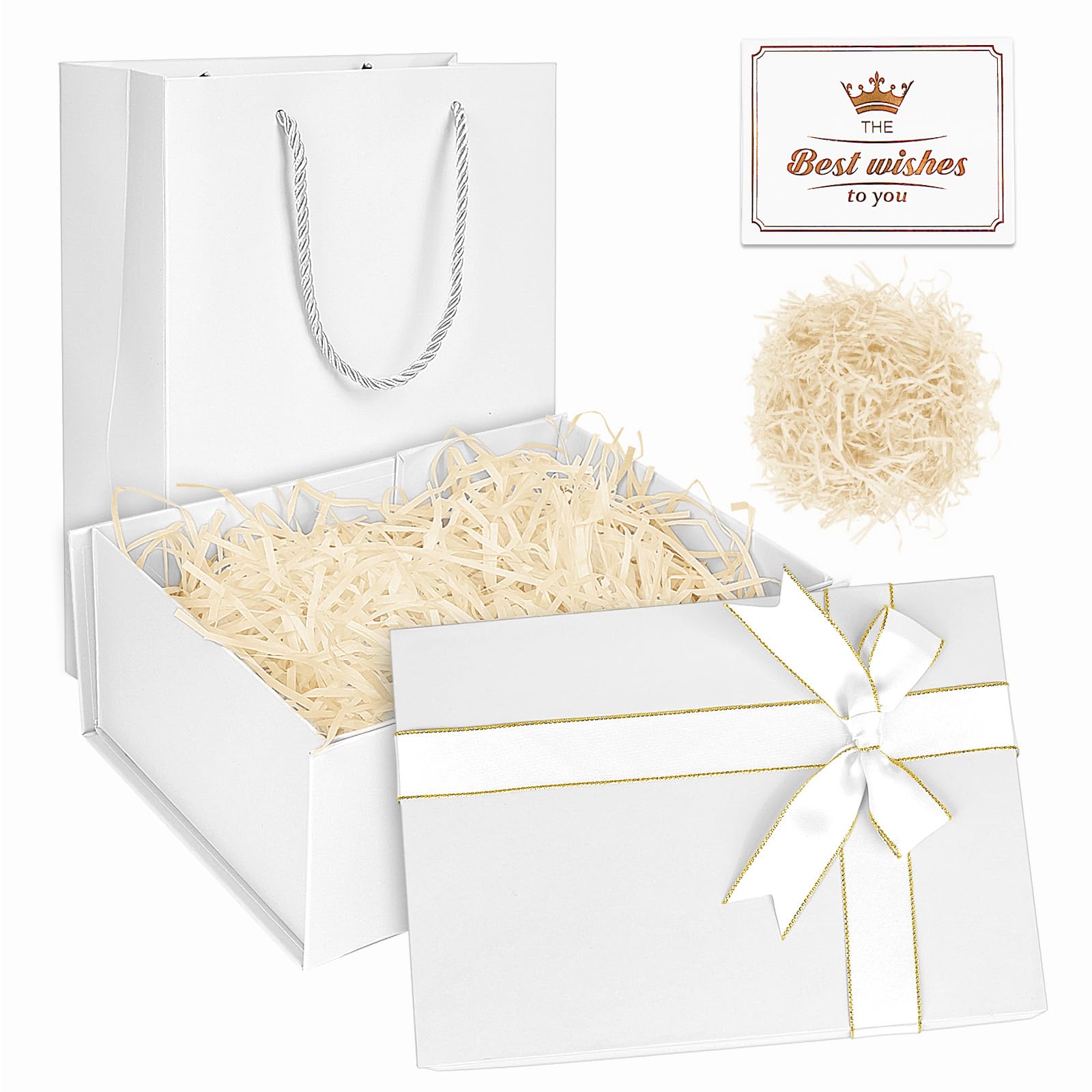 XWCHASA Caja de Regalo Blanco, 22x16x9 cm Cajas Grandes con Tapa y Lazo de Cinta, Cajas de Regalo para Regalos, Especialmente Diseñadas para San Valentín Cumpleaños Fiestas Aniversarios