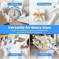 Vista 3 de Rollo jumbo ancho de papel kraft blanco fabricado en EE.UU. de 48" x 1200" (100 pies), ideal para envolver regalos, arte y manualidades, correo