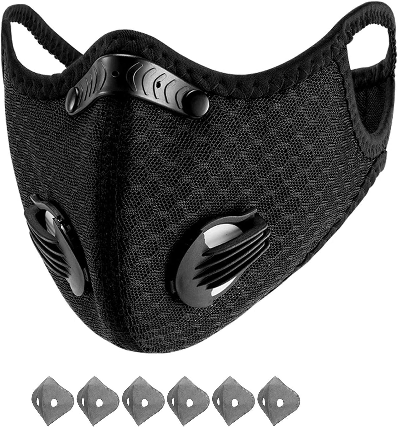 Yeswell Dust Mask Anti-Pollution Sports Mask with 6 Activated Carbon Filters and 2 Valves Dustproof Face Mask Sheet Mask for Motorcycle Cycling Running Exhaust Fumes Outdoor Activities, Black