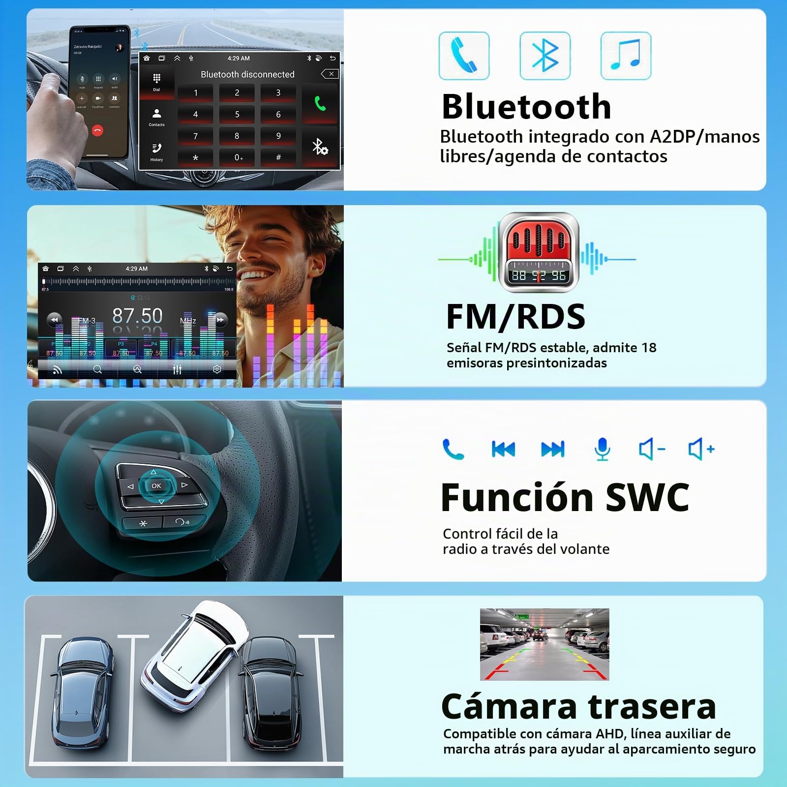 CarPlay Radio Coche para VW/Seat/Skoda con Inalámbrico Android Auto, 7" [2+64G] Bluetooth Android Pantalla Táctil con Bluetooth/EQ/GPS/WiFi/HiFi/FM/RDS/SWC/Siri+Mic+Canbus+Cámara Trasera