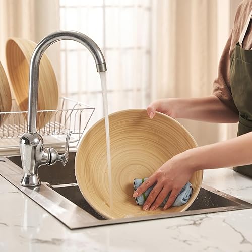 Miniatura 5 de LEXA 12" Handmade White Bamboo Wooden Salad Bowl - 130Oz Lightweight Large Wooden Bowls for Food - Bamboo Wooden Fruit Bowl for Kitchen Counter,