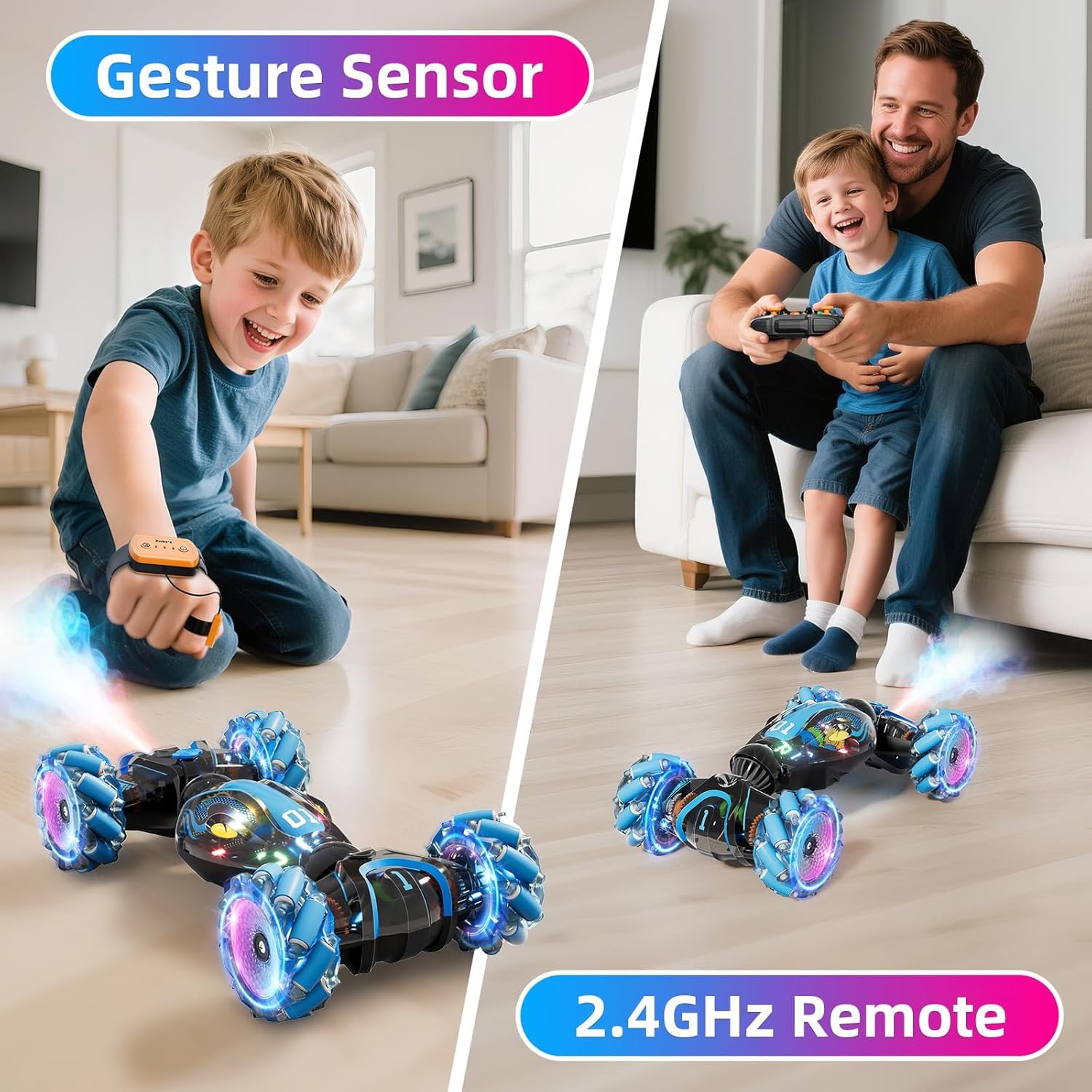 Gigilli Gesture Sensing RC Stunt Car Remote Control Car for Boys 8-12, RC Cars for Kids Twist Drift Toys with Spray Music Lights, Easter Birthday Gifts Boys for Kids Ages 7 9 10 11 13 Years Old