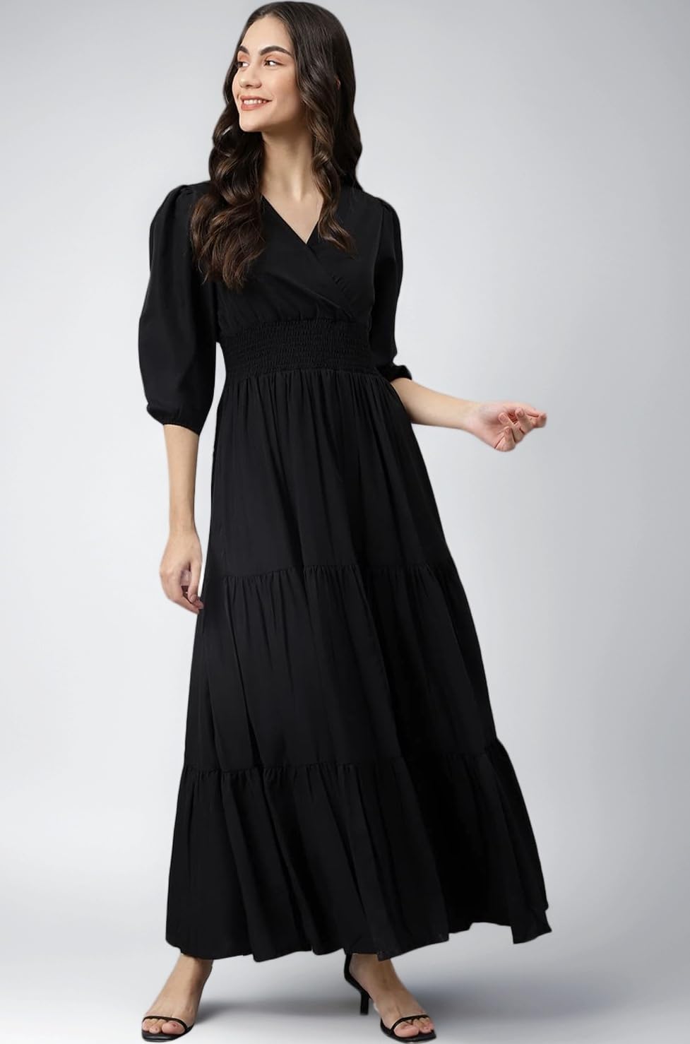 Women's Fit & Flare Maxi Dress|V-Neck|Full Length Long Dresses for Women|A-Line Dress|Stylish for Ladies|Beach Dress for Women