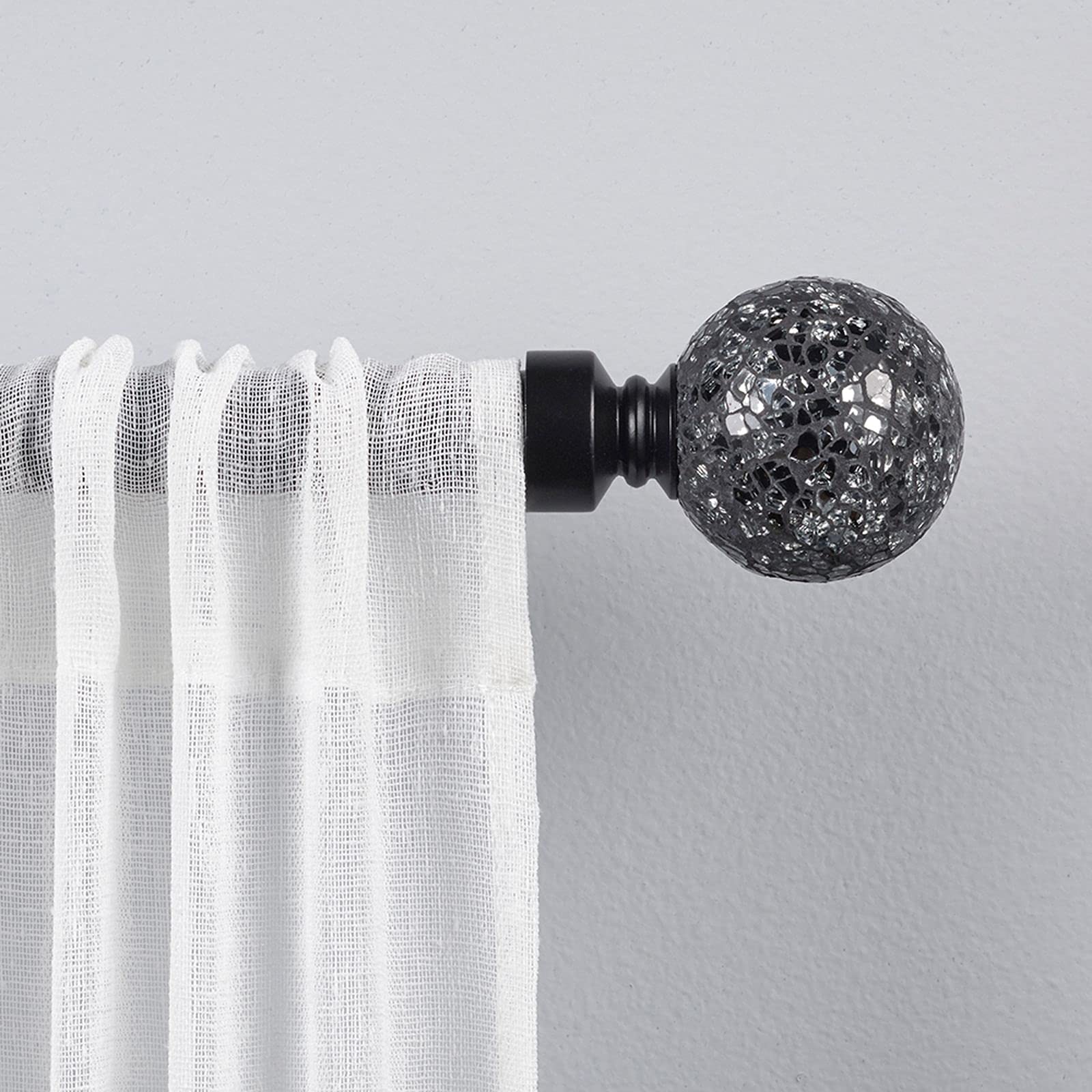 Exclusive Home Black Pearl Mosaic 1" Curtain Rod and Coordinating Finial Set, Matte Black, Adjustable 36"-72"