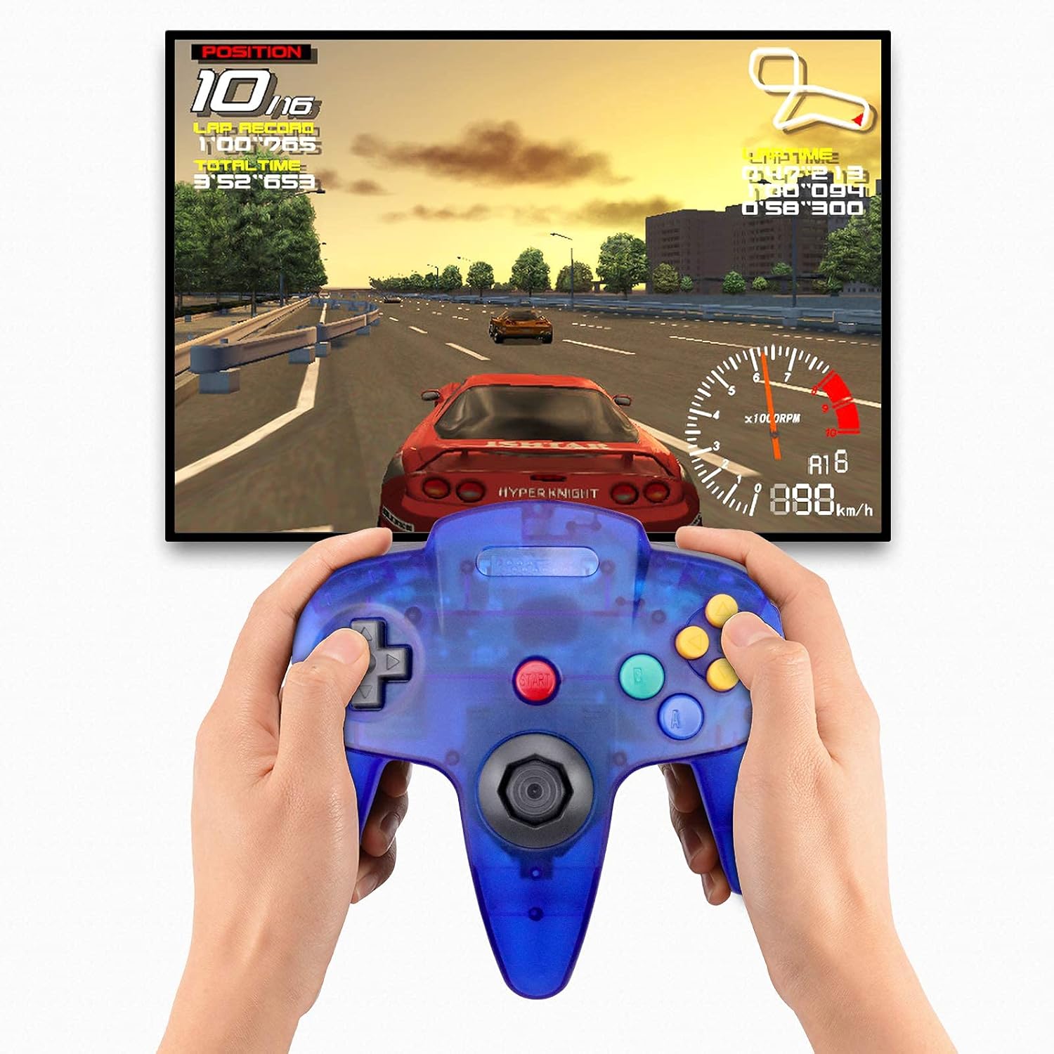 N64 Controller, King Smart Wired N64 Controllers with Upgraded Joystick for Original Nintendo 64 Console (Sapphire Blue and Clear Purple) (Renewed)