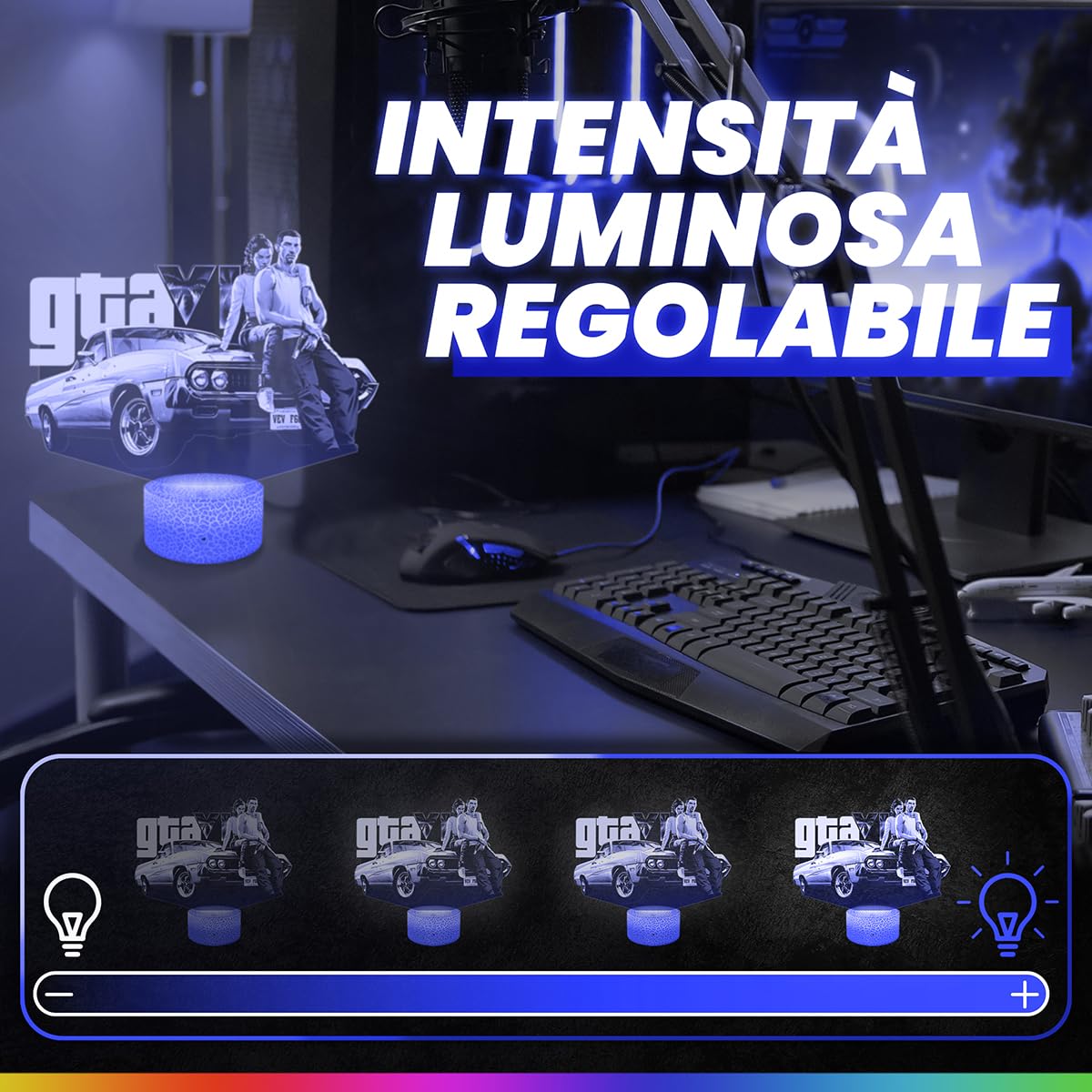 Lampephoto.fr - Lampada 3D G Theft 6 Decorazione bambino Gaming Gamer Videogiochi Idea Regalo Idea Regalo Decorazione Luce Notturna Deco, Idea Regalo Adolescente Originale, Illusione 3D Led Gadget TOP
