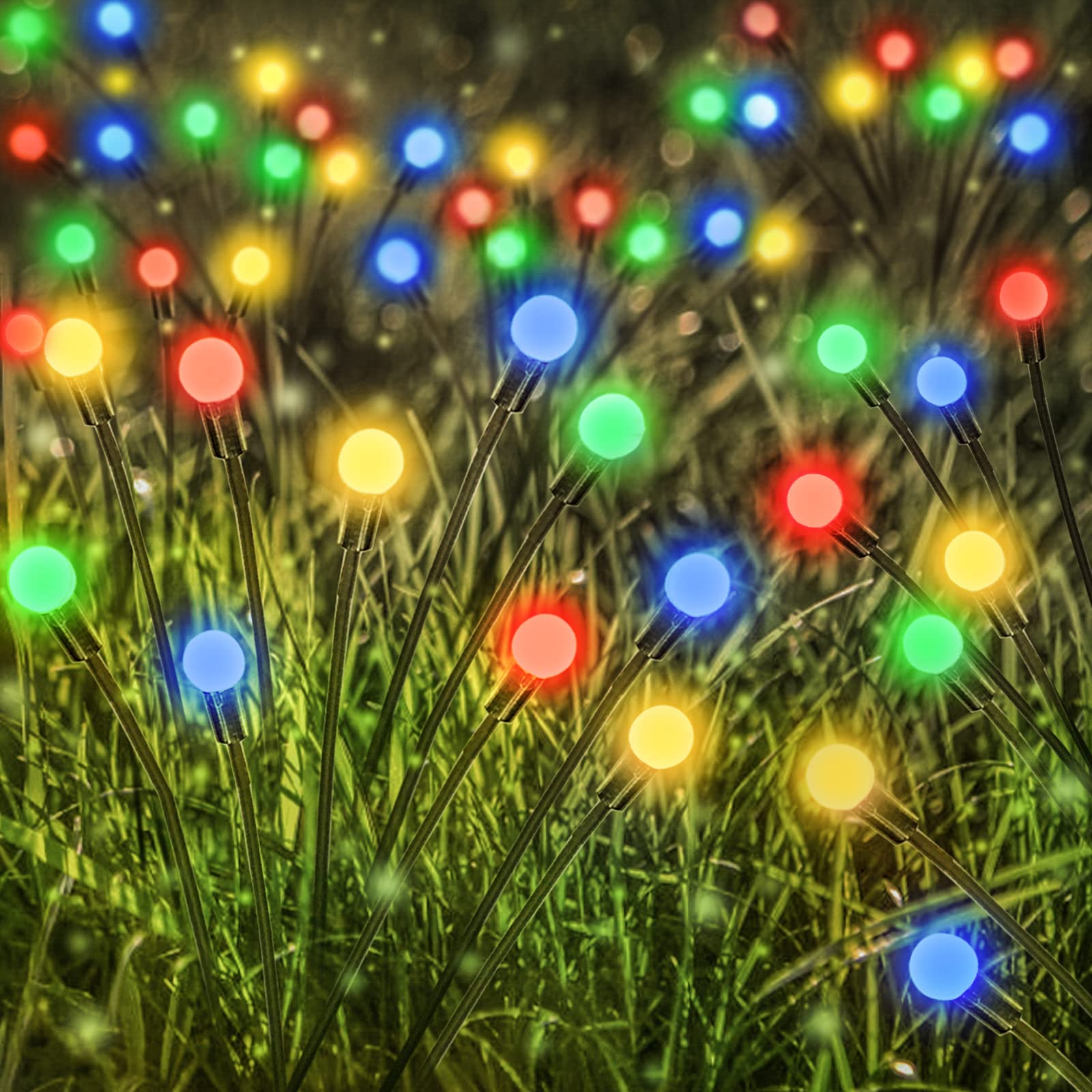 Solar Garden Lights Outdoor, 4 Pack Solar Twinkling Firefly Lights 32 LED, Sway by Wind, Solar Garden Stake Lights Outdoor Waterproof for Yard Pathway Patio Camping Party Decorations (Multi-Colored)