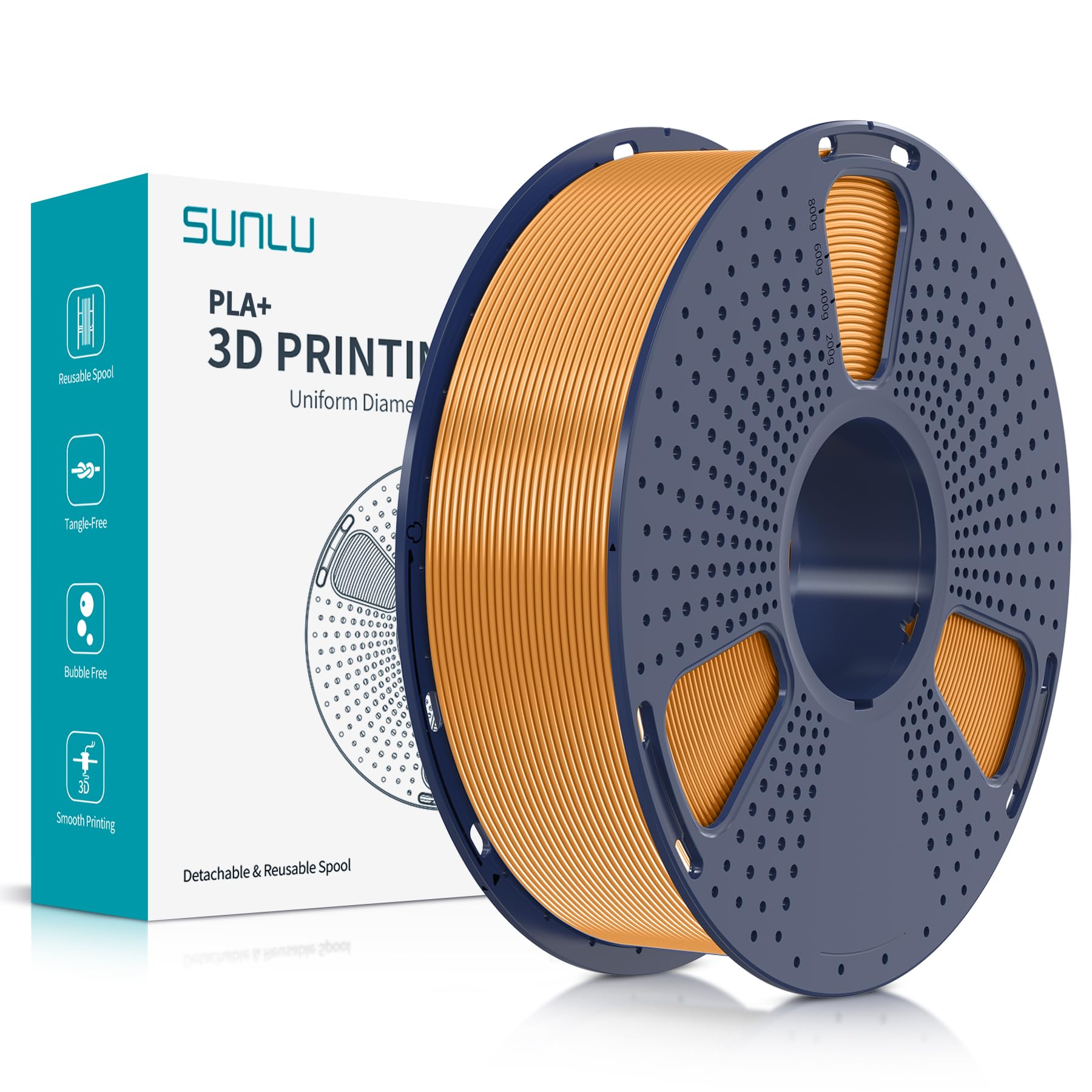 SUNLU PLA Plus filamento per stampante 3D, Filamento PLA+ 1.75mm, Filamento ad alta resistenza compatibile con stampanti 3D FDM, Precisione dimensionale +/- 0.02 mm, Bobina da 1kg (2.2LBS), Caffè
