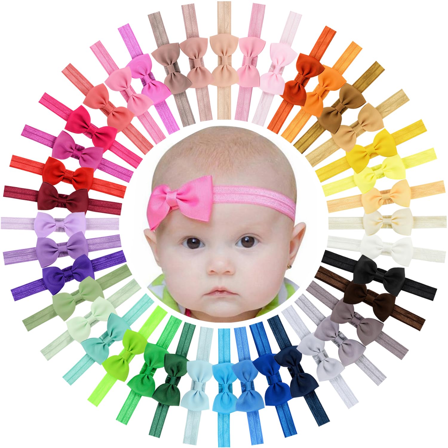 WillingTee 40 Colors Baby Girls Headbands Tiny Bows 2.75" Grosgrain Ribbon Hair Bow Hair Band Hair Accessories for Baby Girls Infants Toddlers Kids Newborns