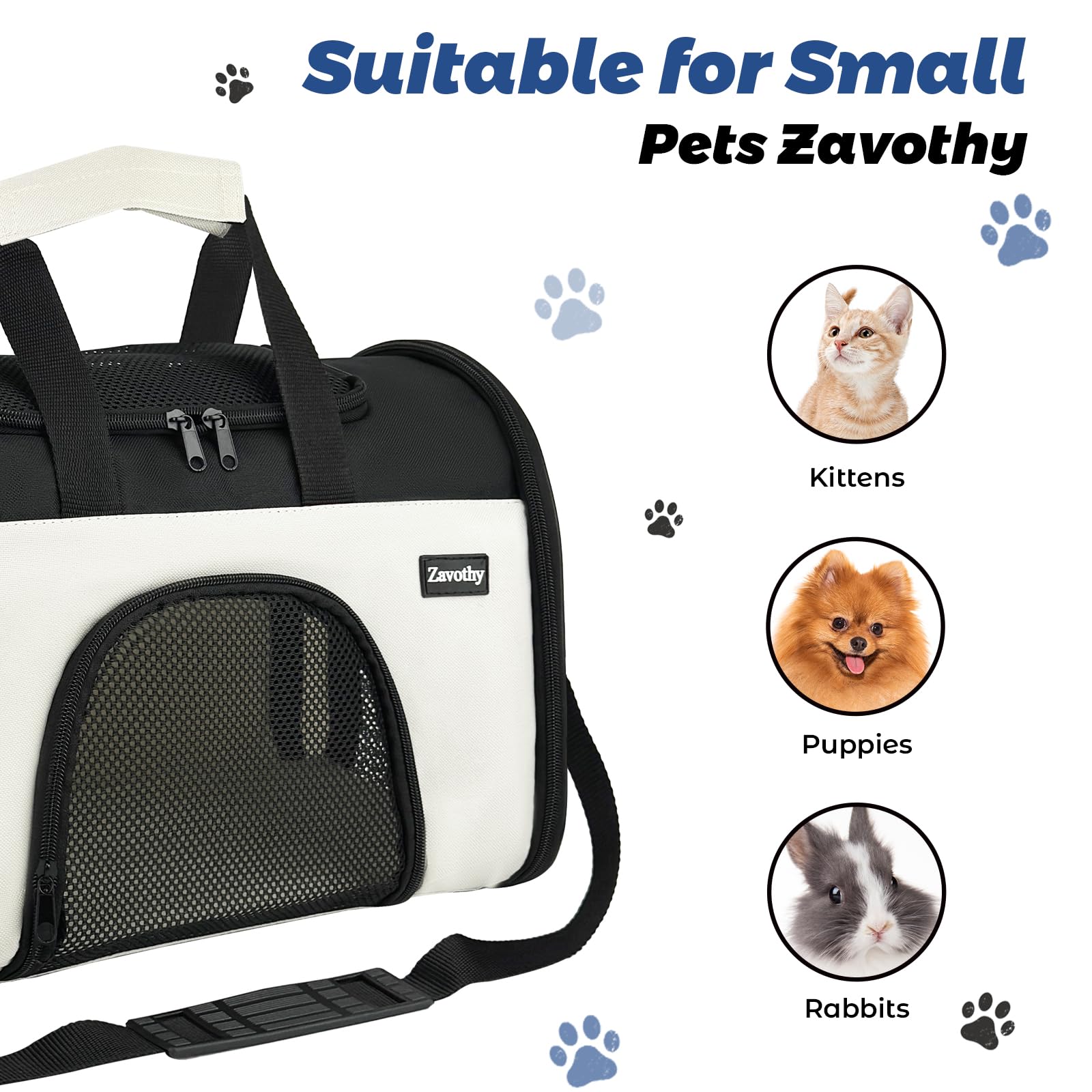 Zavothy TSA Airline Approved Soft-Sided Pet Carrier for Small to Medium Cats and Puppies, Up to 15 Lbs – Collapsible Travel Carrier for Dogs & Cats, White - image 5