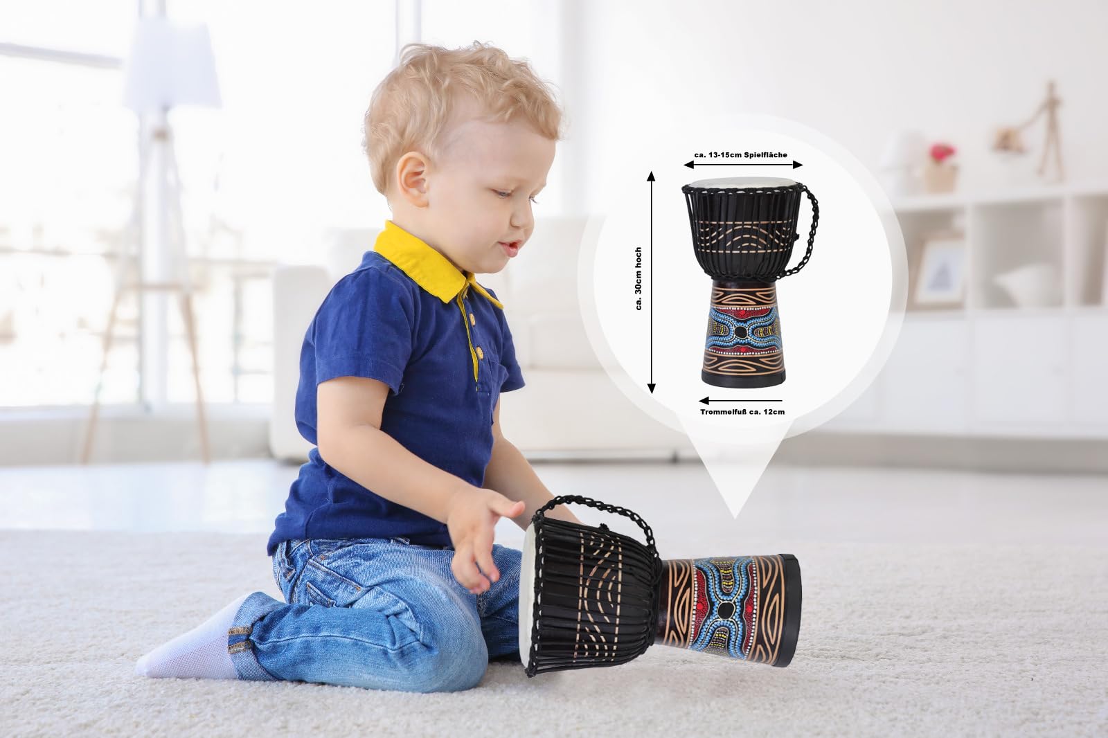 30cm tamburo djembe professionale bongo drum bush drum percussioni motivo colorato stile Africa - (per bambini in età da scuola materna)
