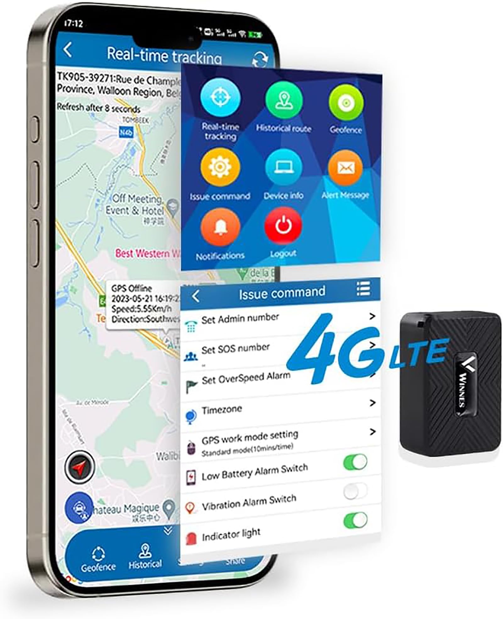 WINNES Mini GPS Locator with SIM Card, GPS Tracker without Subscription IP65 Waterproof, GPS Locator Children Geofences, History of Automatic Tracking, 6 Months、Magnet、Free App