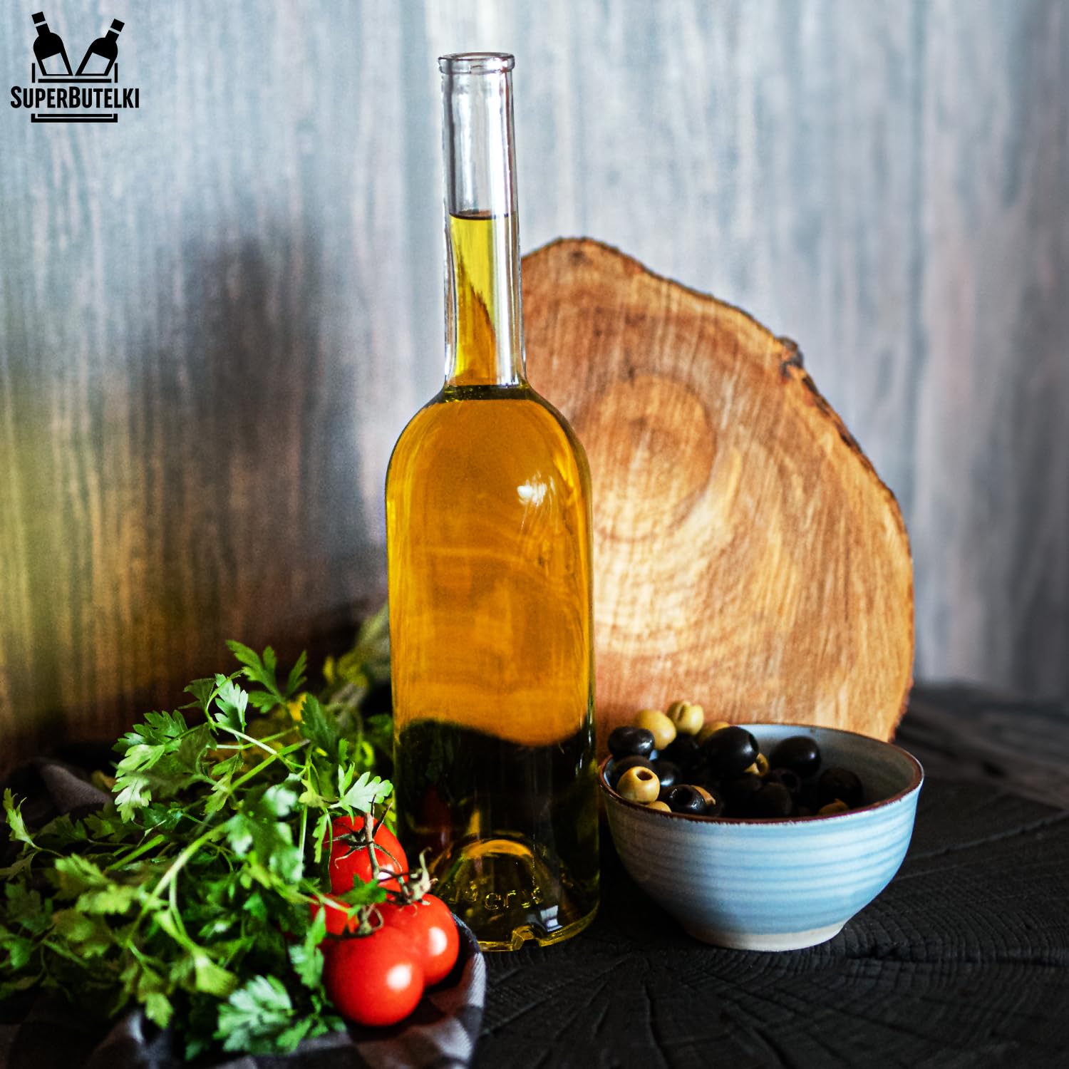 FENICE - Botella de aceite de oliva vacía de vidrio para aceite de oliva, vino o licor, 700 ml, botella de aceite de oliva vacía con tapón - Botella decorativa de cristal