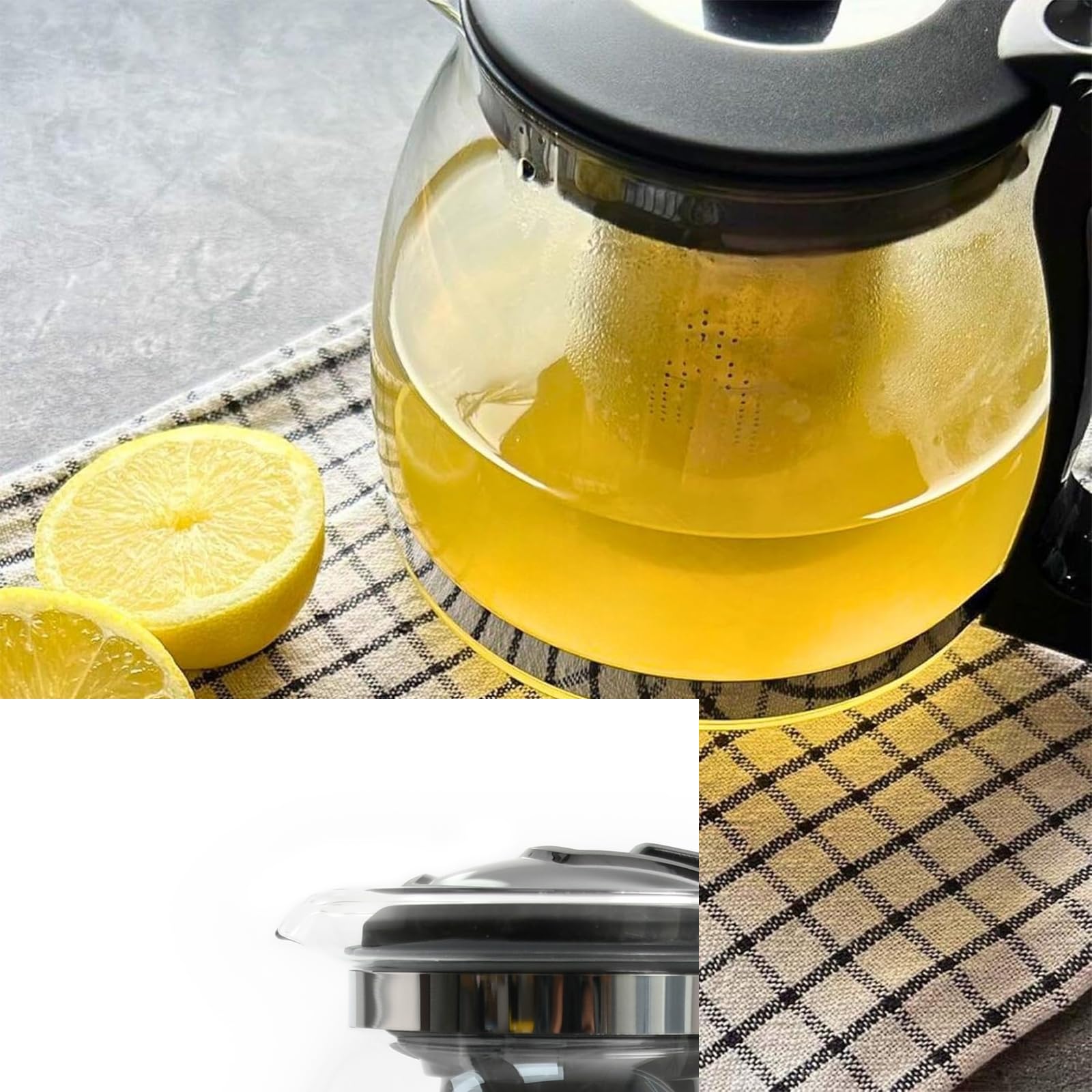 Teekanne Glas 2 Liter Mit Siebeinsatz, Edelstahl Filter Sieb, Bürste - Für Schwarztee, Grüntee und Kräutertee