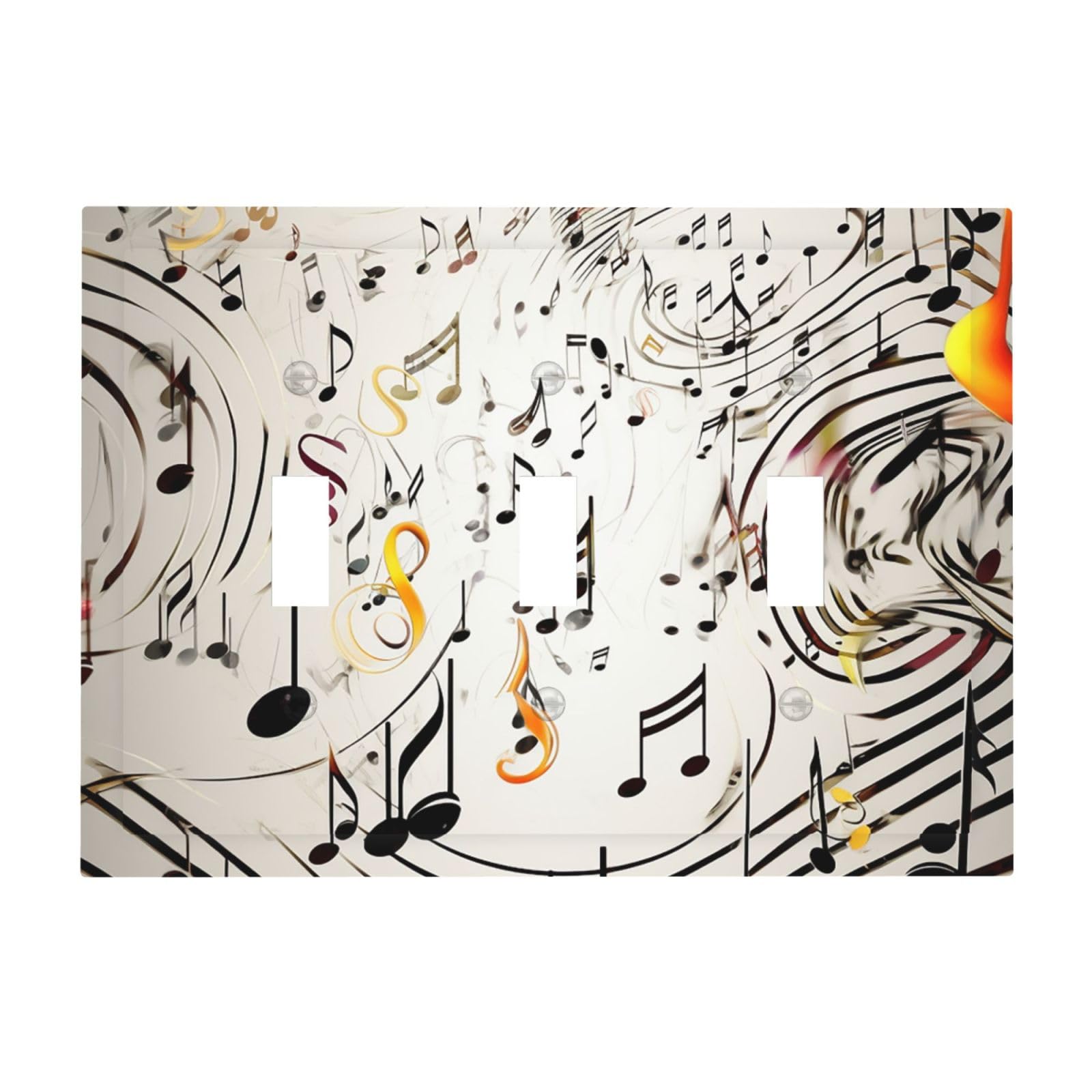 Kloph Music Notes Print Decorator Light Switch Covers Wall Plate 3-Gang Mid Size 6.7" X 4.8" Triple Toggle Switch Wallplate Decorative 3 Gang Wall Switch Plate Covers Polycarbonate Thermoplastic