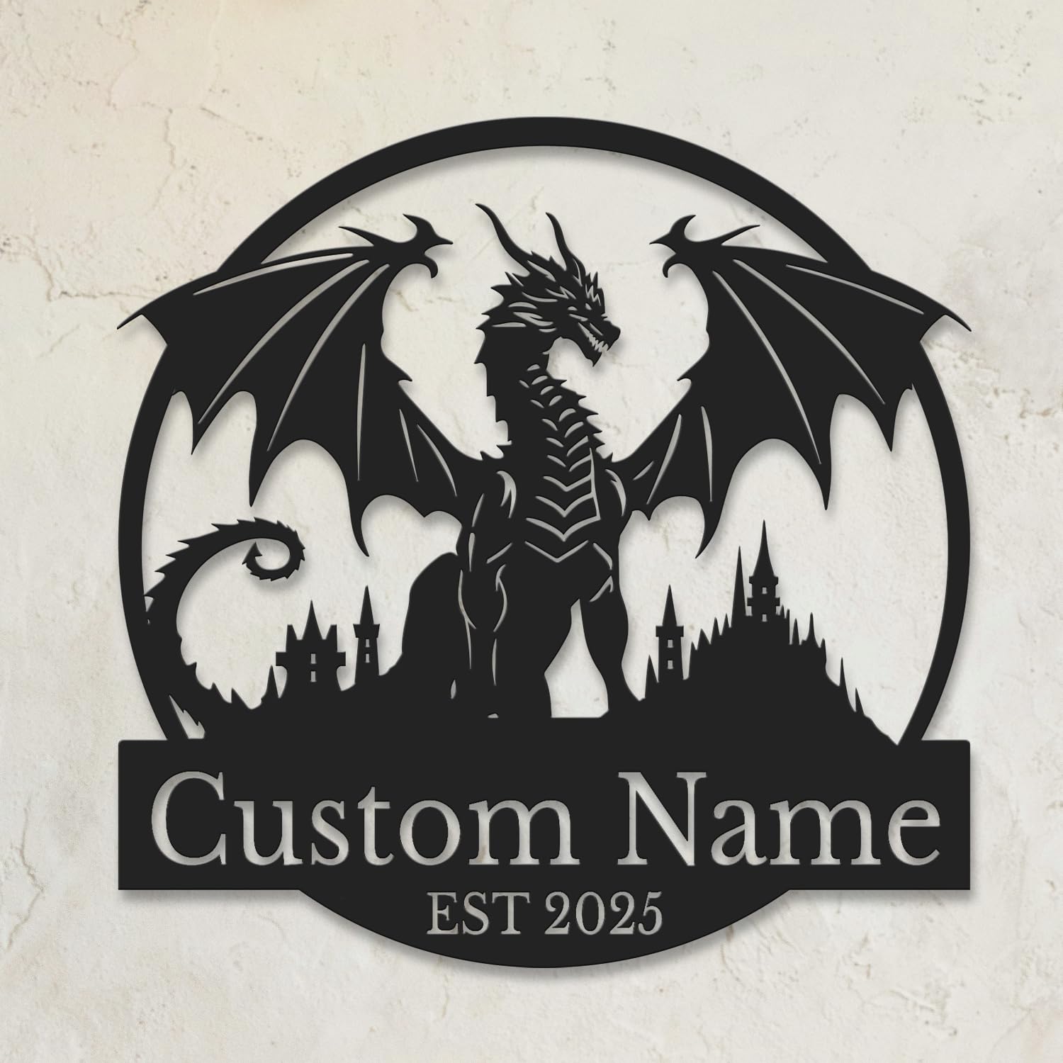 Metallicone Style-2 Personalized Dragon Metal Sign, Custom Monogram Wall Art, Fantasy Name Plaque, Dragon Lover Gift, Medieval Nursery Decor, D&D Themed Home Sign (Style-2)