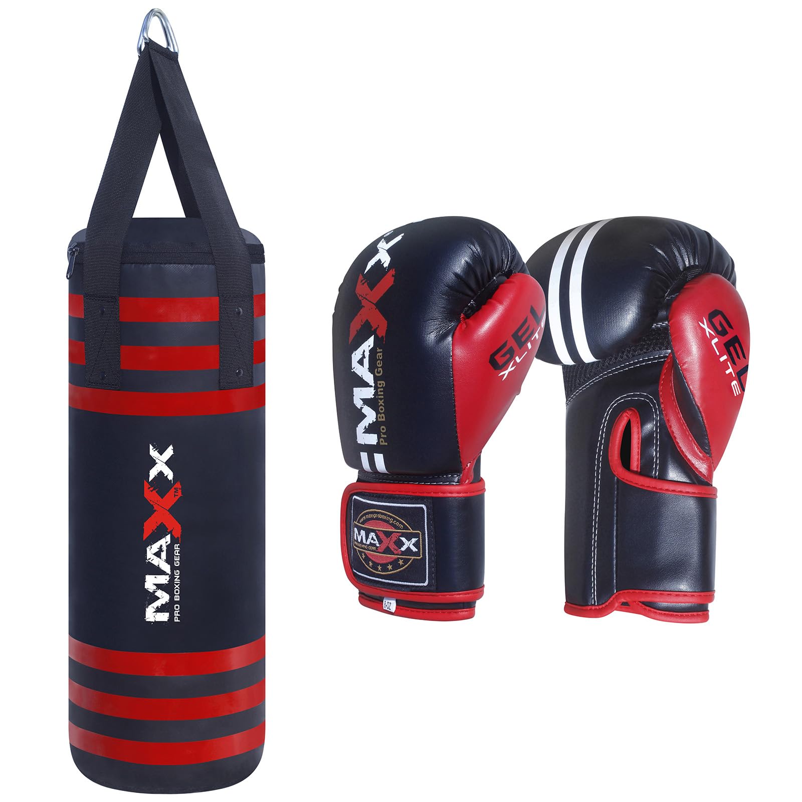 Maxx Empty Kids Boxing Set – Junior Empty Punching Bag with Gloves, FREE Hand Wraps & Multicolor Options (Black Red, 8OZ) — image 1