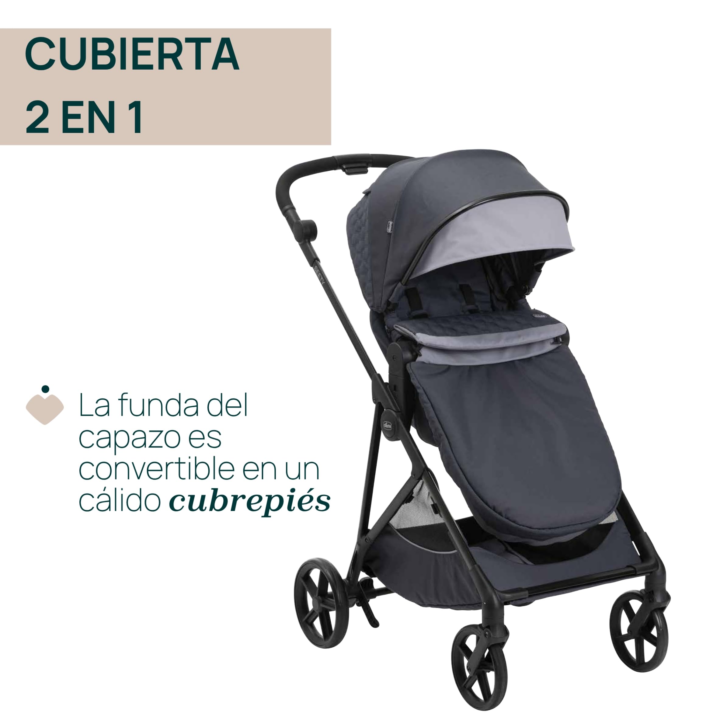 Chicco Cochecito Seety, Cochecito Ligero y Compacto, Desde 0 Meses hasta 4 Años, Capacidad Máxima 22 kg, Cochecito Plegable, Respaldo Reclinable, Cierre Automático en 1 Gesto, Capota Parasol