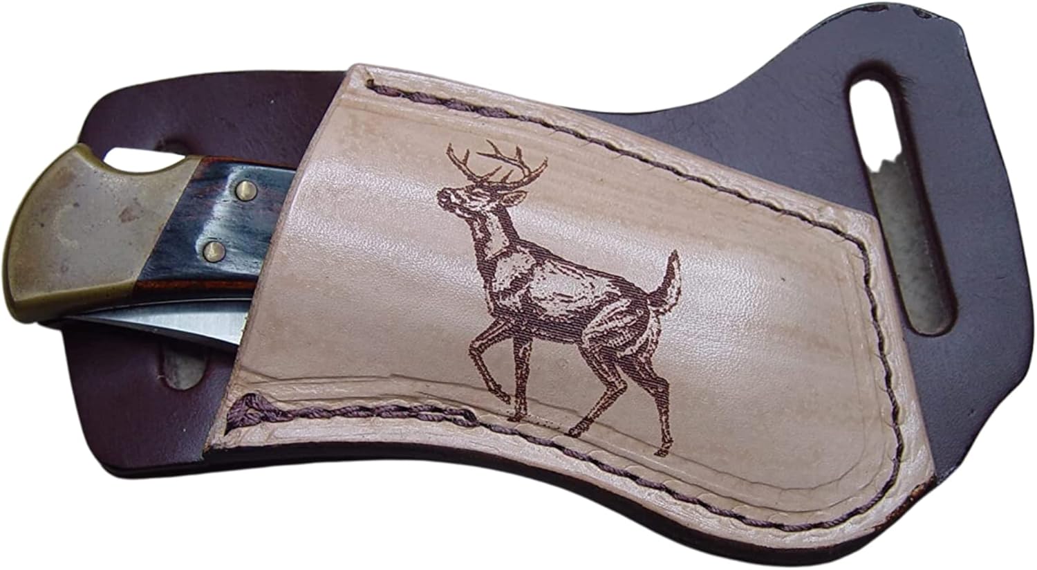 Carl Jr Handmade Leather Knife Sheath | Perfectly fits a Buck 110 | Made in The USA | Pocket Knife Holder | Laser Engraved Designed with a Deer