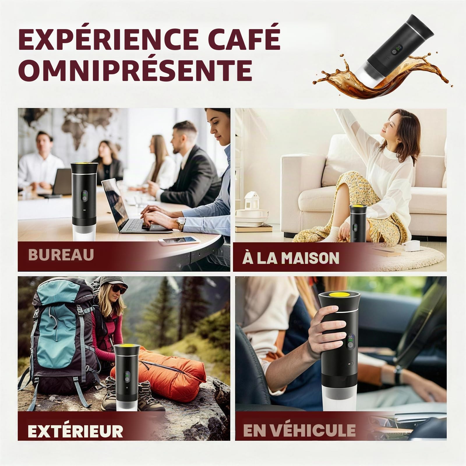 Machine à Cafe Portable, Cafetiere Portable Rechargeable, Auto-Chauffante Mini Expresso Machine à Café Capsules, Charge USB-C, Compatible avec Café Moulu et Capsules NS pour Camping, Voyages, VR