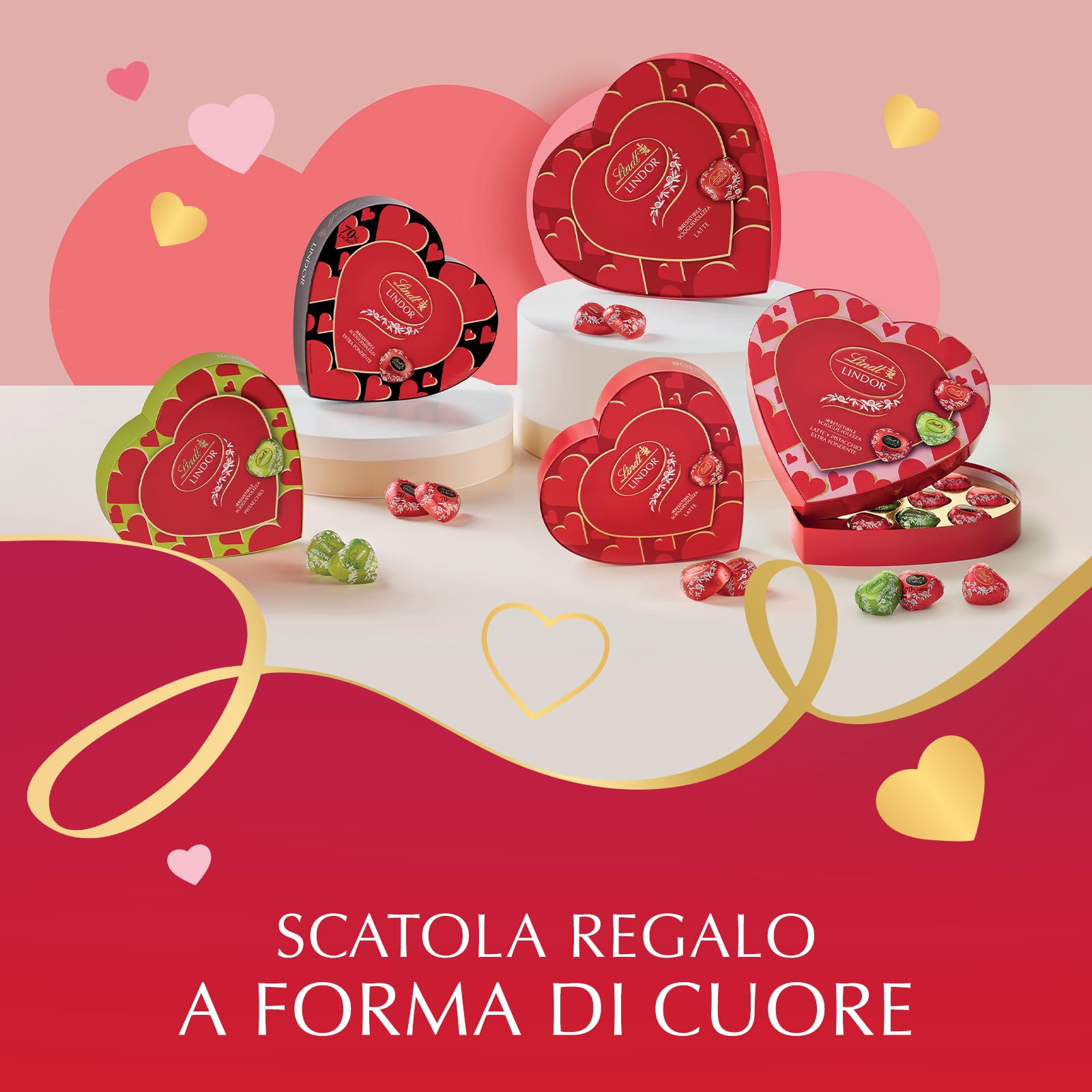 Lindt & Sprüngli San Valentino Scatola Regalo Cioccolatini Lindor a Forma di Cuore al Cioccolato al Latte, 178g