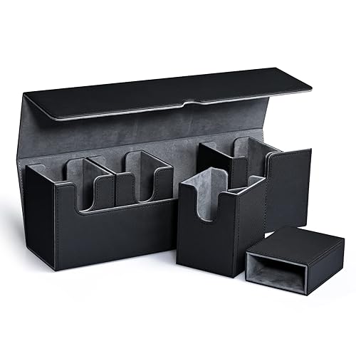 UAONO Card Deck Box with Dice Tray for MTG, 5 in 1 Card Deck Case Holds 800+ Unsleeved Cards, Strong Magnet Organizer Compatible with Yugioh TCG Sports Cards (Black) - A1-Black - 5 IN 1