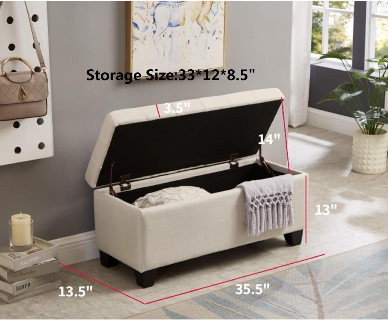 Storage Bench, One Size, Checkered White