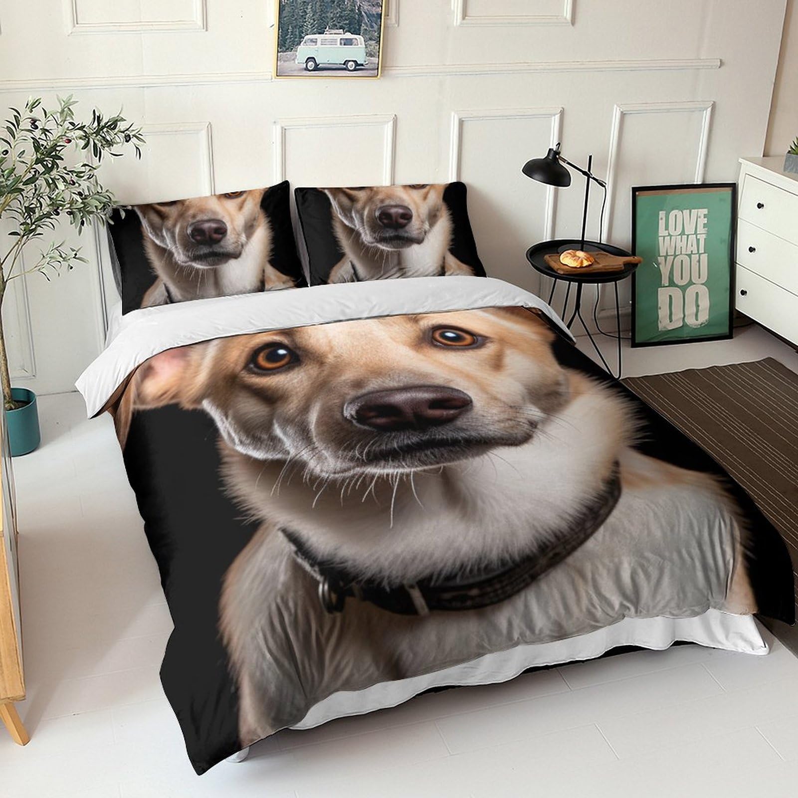 Housse de couette 220x240 cm parure de lit 3 pièces cute pet dog mignon pour adulte et enfant