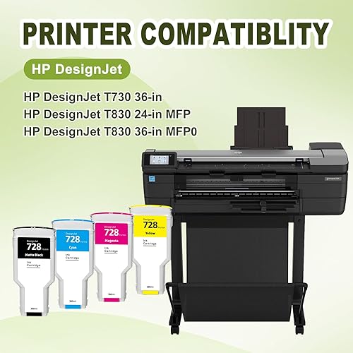 Miniatura 2 de Dikarsum Cartuchos de tinta 728 (F9K15A) compatibles con impresoras HP DesignJet T730 (F9A29A  F9A29D), T830 (F9A30A  F9A28A  F9A28D  F9A30D)