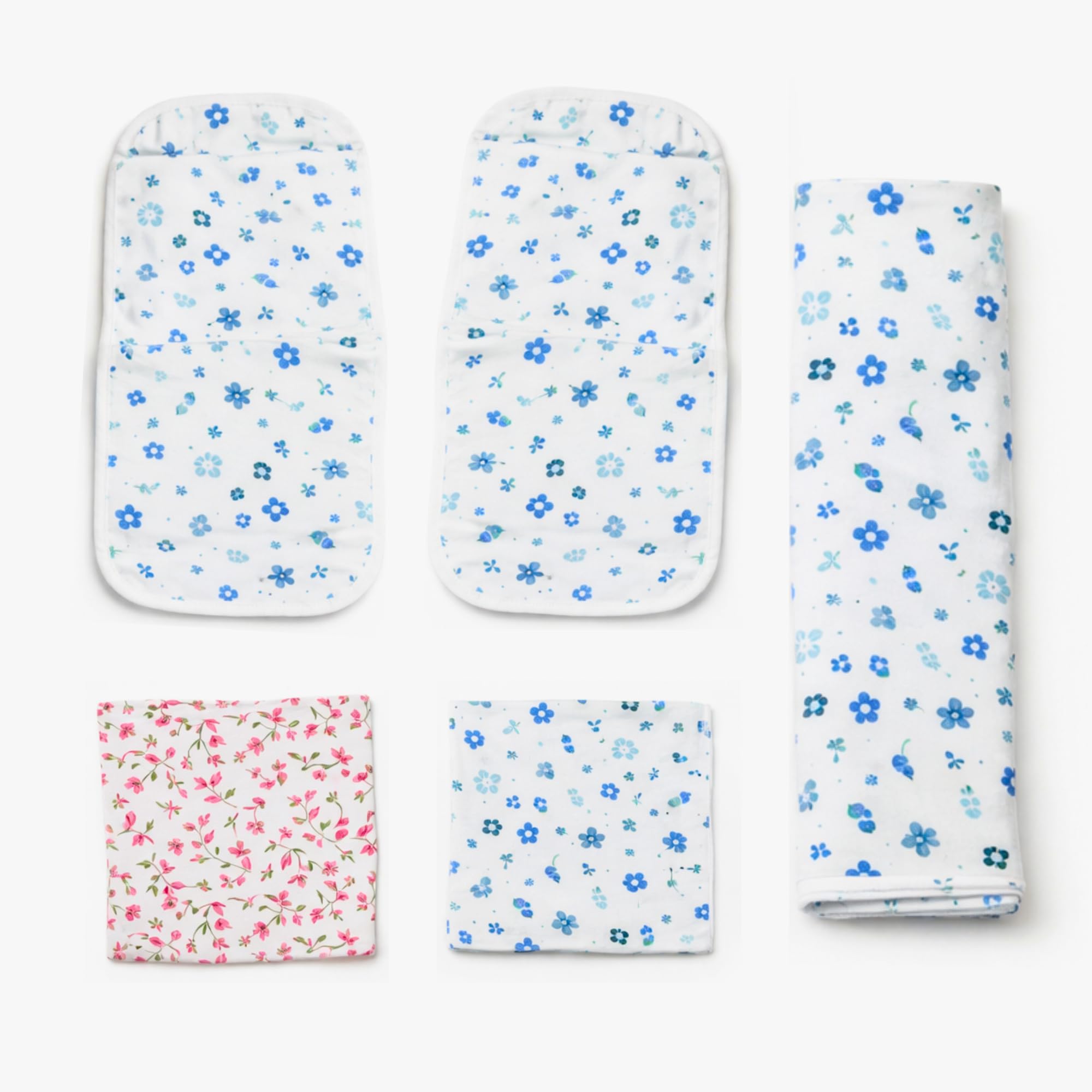 Newborn Baby Essentials Gift Set – 2 Muslin Burp Cloths + 2 Soft Baby Bibs + 1 Swaddle Wrap | Burping Cloth, Towels, Muslin Swaddle for Newborn Baby | 0–6 Months-image-28