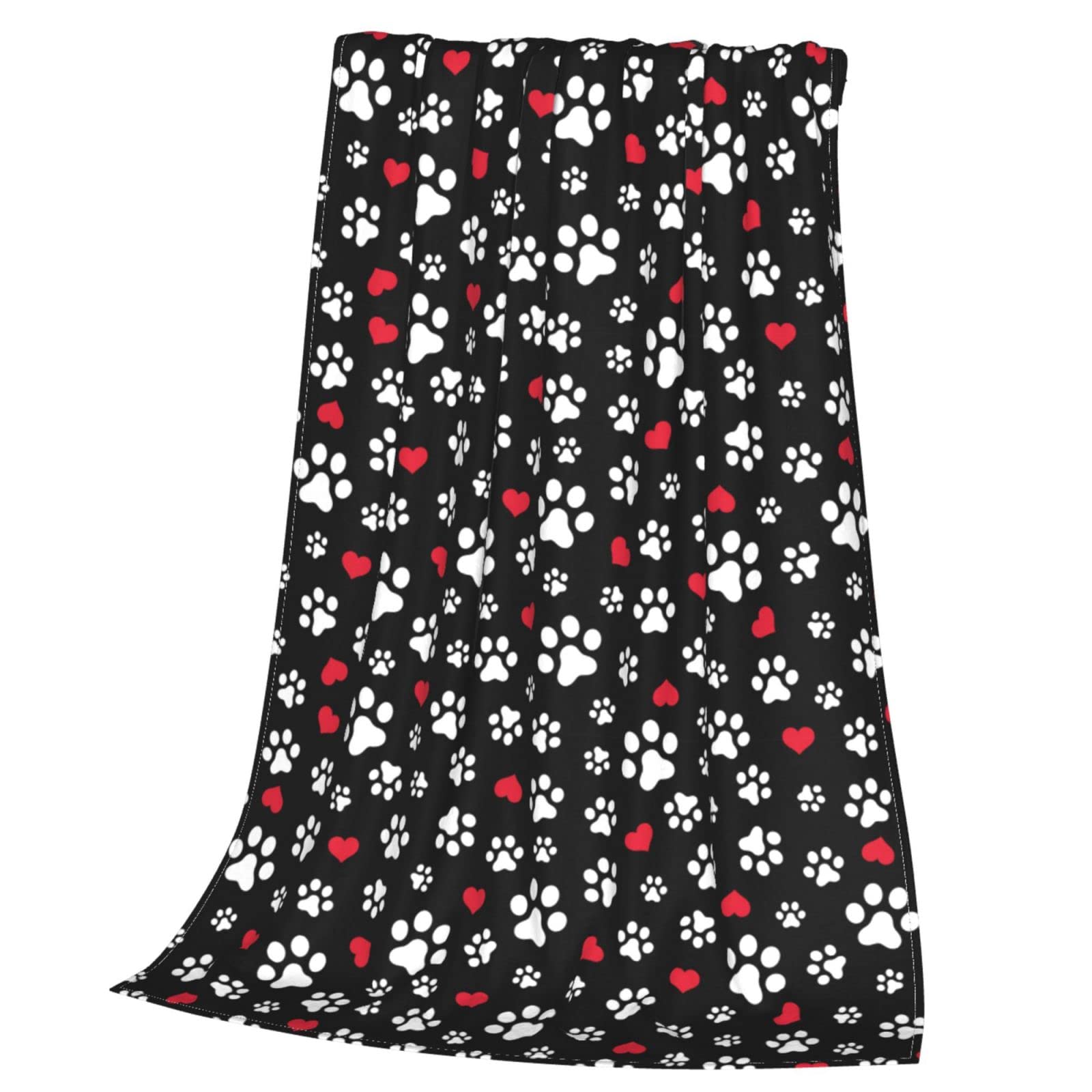 Coperta in pile con zampa di cane, gatto, cuore, cuore, per letto, divano, coperta in pile, leggera, morbida e accogliente, 127 x 101,6 cm