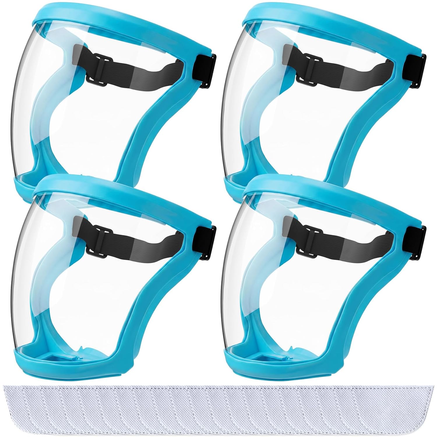 Relaxweex 4 Pack Super Protective Face Shields with Filter Pad for Grinding and Cutting Plastic Full Face Masks Bulk for Woodworking (Light Blue)