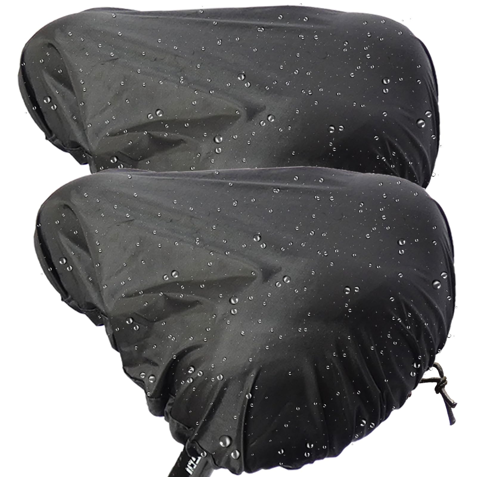 2-Pack Bicycle Saddle Rain Covers—UV-Protective, Waterproof, Dustproof, and Windproof; Fits Mountain, City, and E-Bike Saddles; Secured with Elastic Straps and Snap Clips; All-Season Use;Black