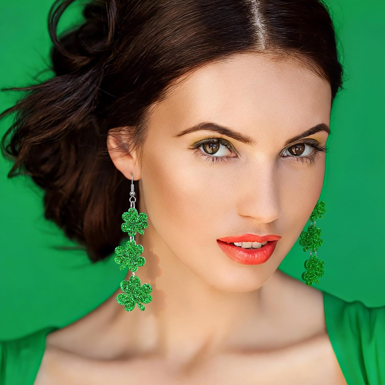 St Patricks Day Earrings, Acrylic St Patricks Day Accessories for Women, Green Irish earrings for Festival Good Luck Gift - Image 4