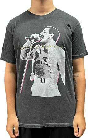 Freddie Mercury T Shirt Glow Stance Official Unisex Black Mineral Wash Size L