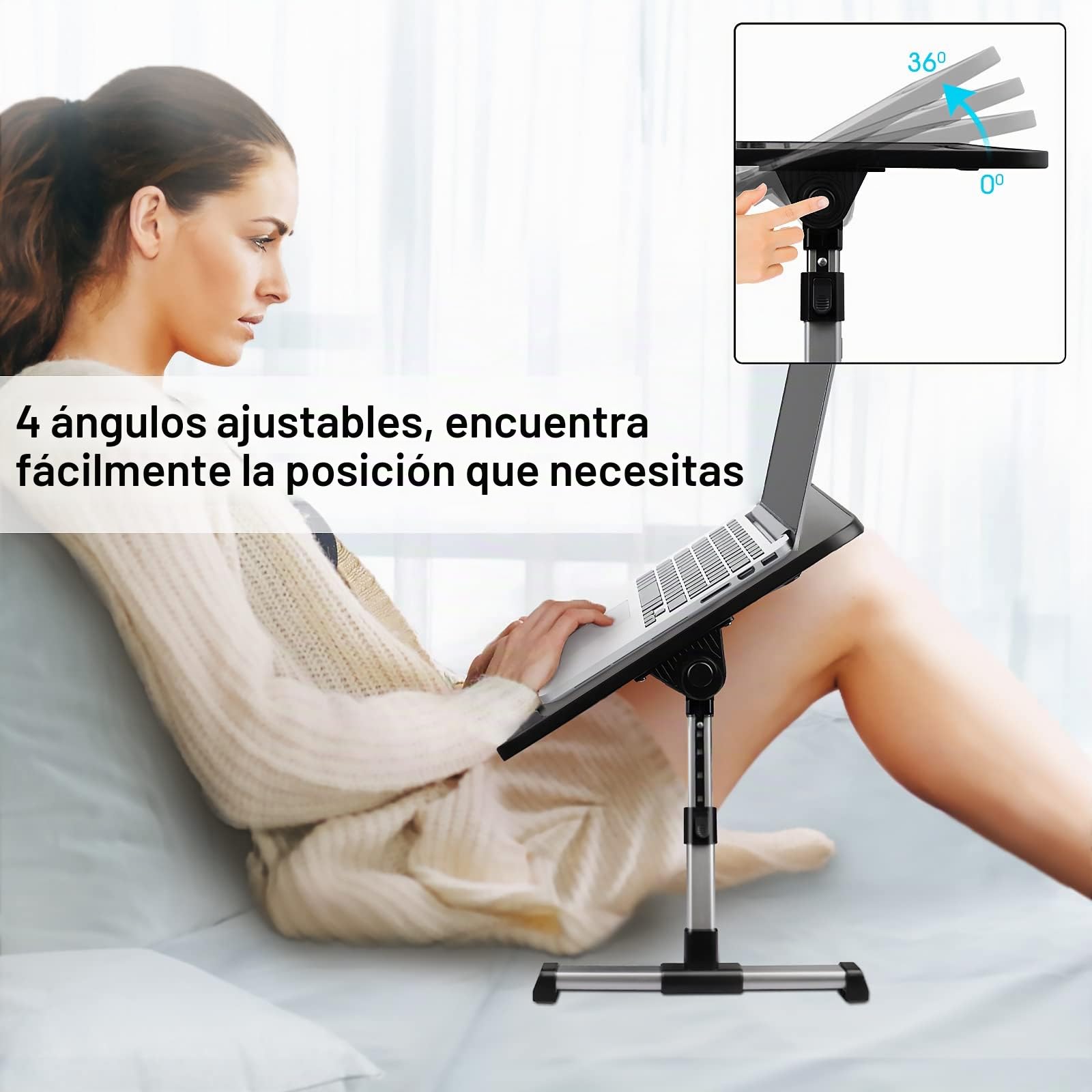 Mesa Cama, Bandeja Cama Regulable en Altura y Ángulo, Mesa Plegable Portatil con Cajón y Ranura para Pad, Mesa para Cama, Sofa, Suelo (53 x 30 cm)