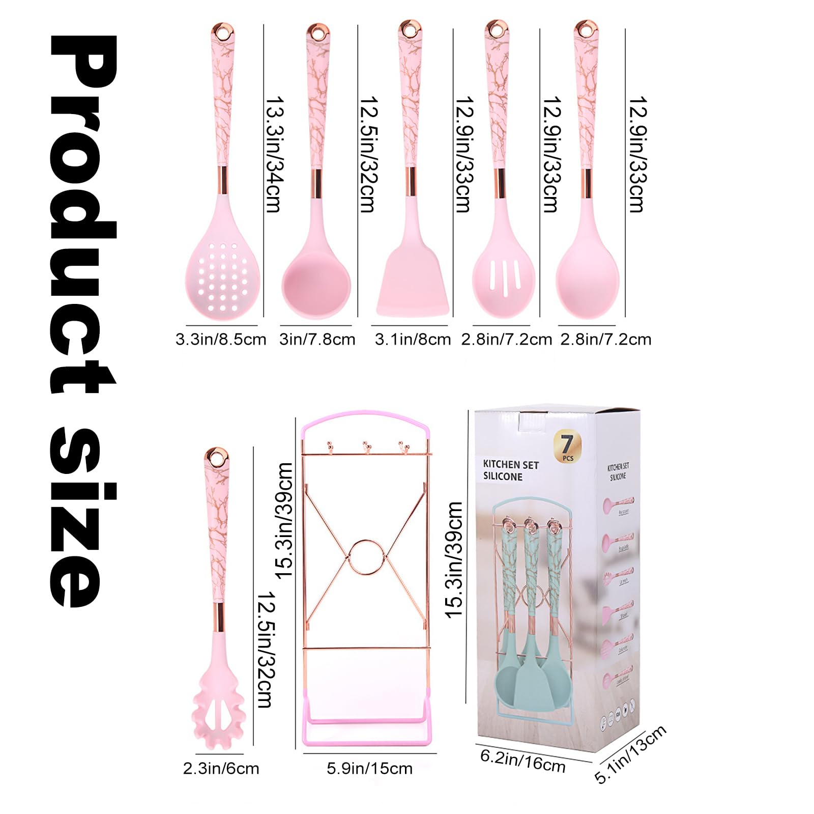 Silikon Küchenhelfer Set, Küchenutensilien Kochgeschirr Hitzebeständig Kochbesteck Backen Kochen Antihaft 7 Stück,Spray dots,White