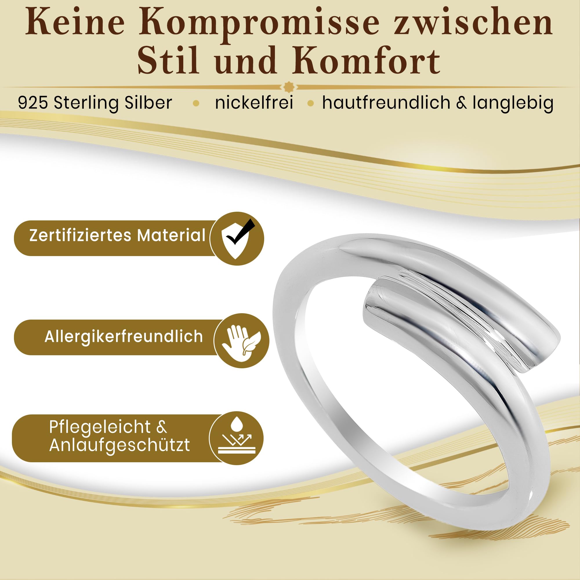 CASSINI Ring aus 925er Sterling Silber, poliert und anpassbar, Damen Ring 3RAN