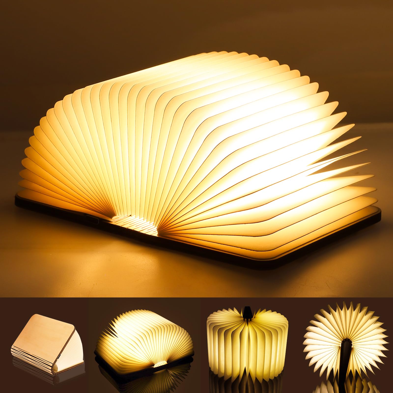 Luthando LED Buchlampe, Buch Licht Faltbare Buchlampe 14x11cm, LED Stimmungsbeleuchtung USB Aufladbare Nachttischlampe für Kinder Freundin Geschenk Home Decor
