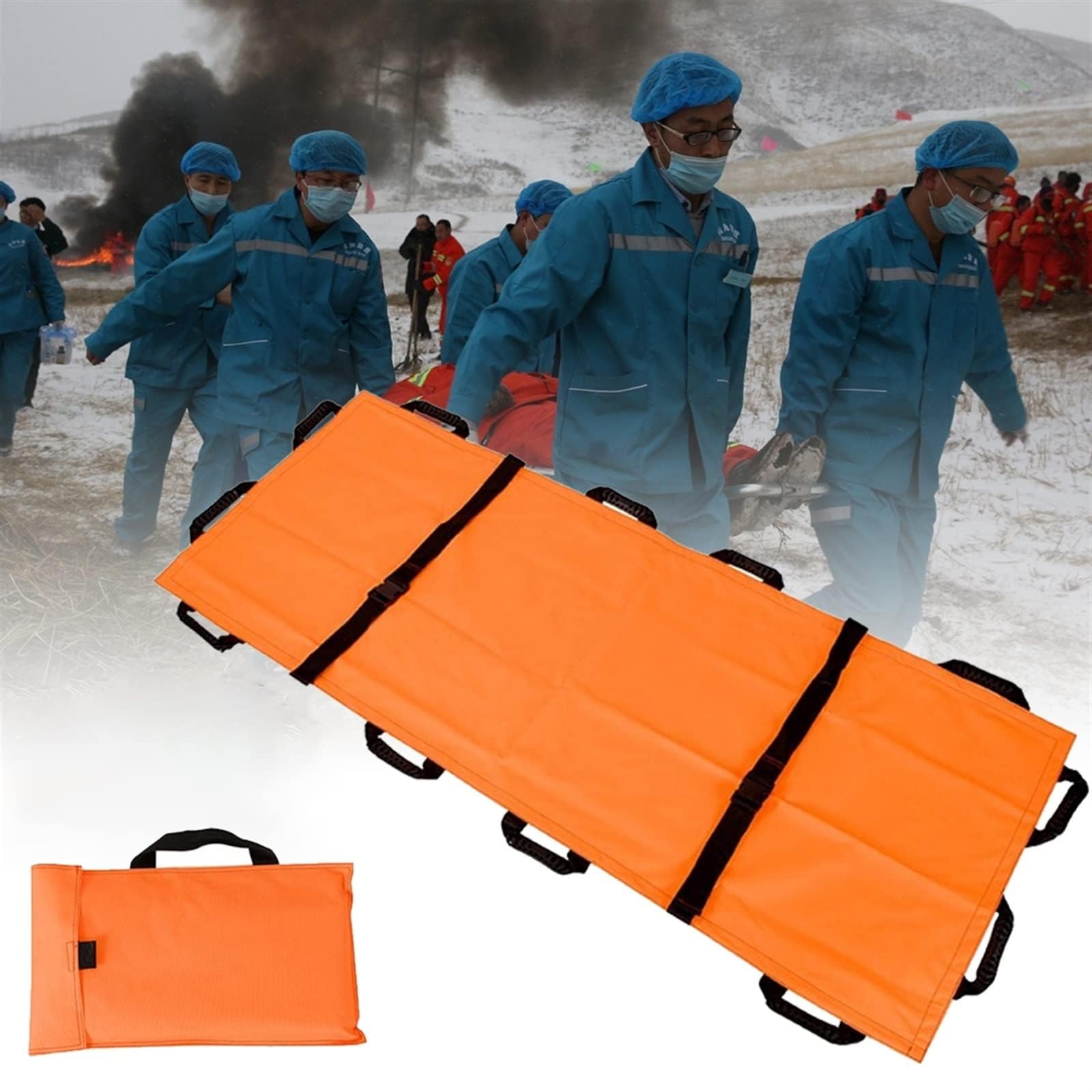 SGKOMN 12 Handles Transport Soft Stretcher, Folding Soft Stretcher, Patient Transfer Portable Oxford Cloth Stretcher, for Mountain Medical Emergency, Orange