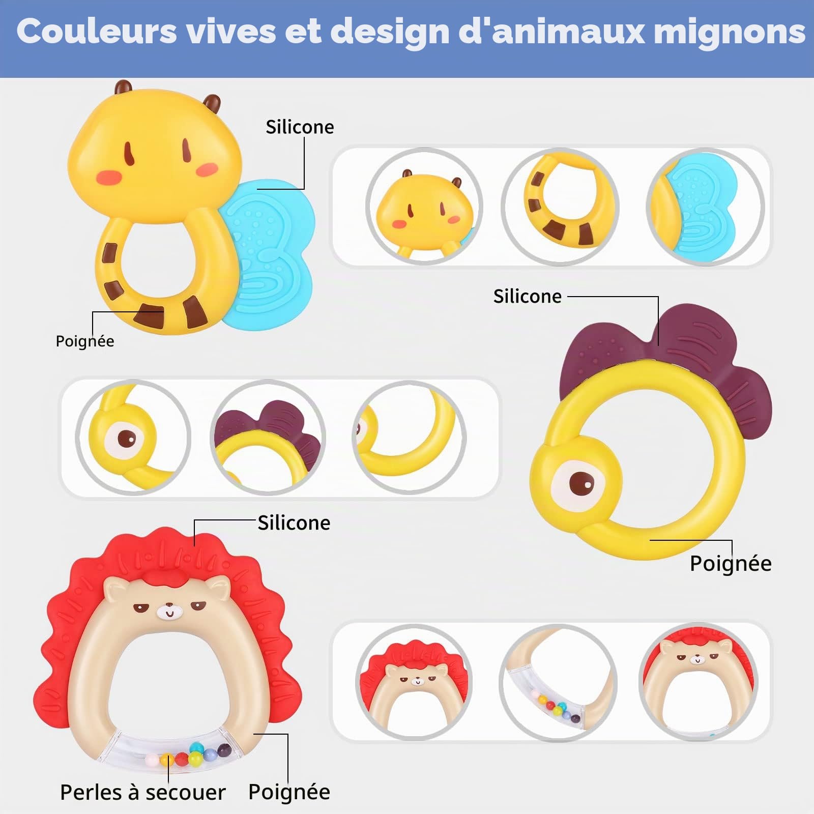 MOONTOY Hochet de Dentition Ensemble Bébé Jouet Shaker Grab Hochet Bébé Infantile Nouveau-Né Jouets Jouets Éducatifs Tôt pour 3 6 9 12 Mois Garçons Filles Bébé Cadeaux