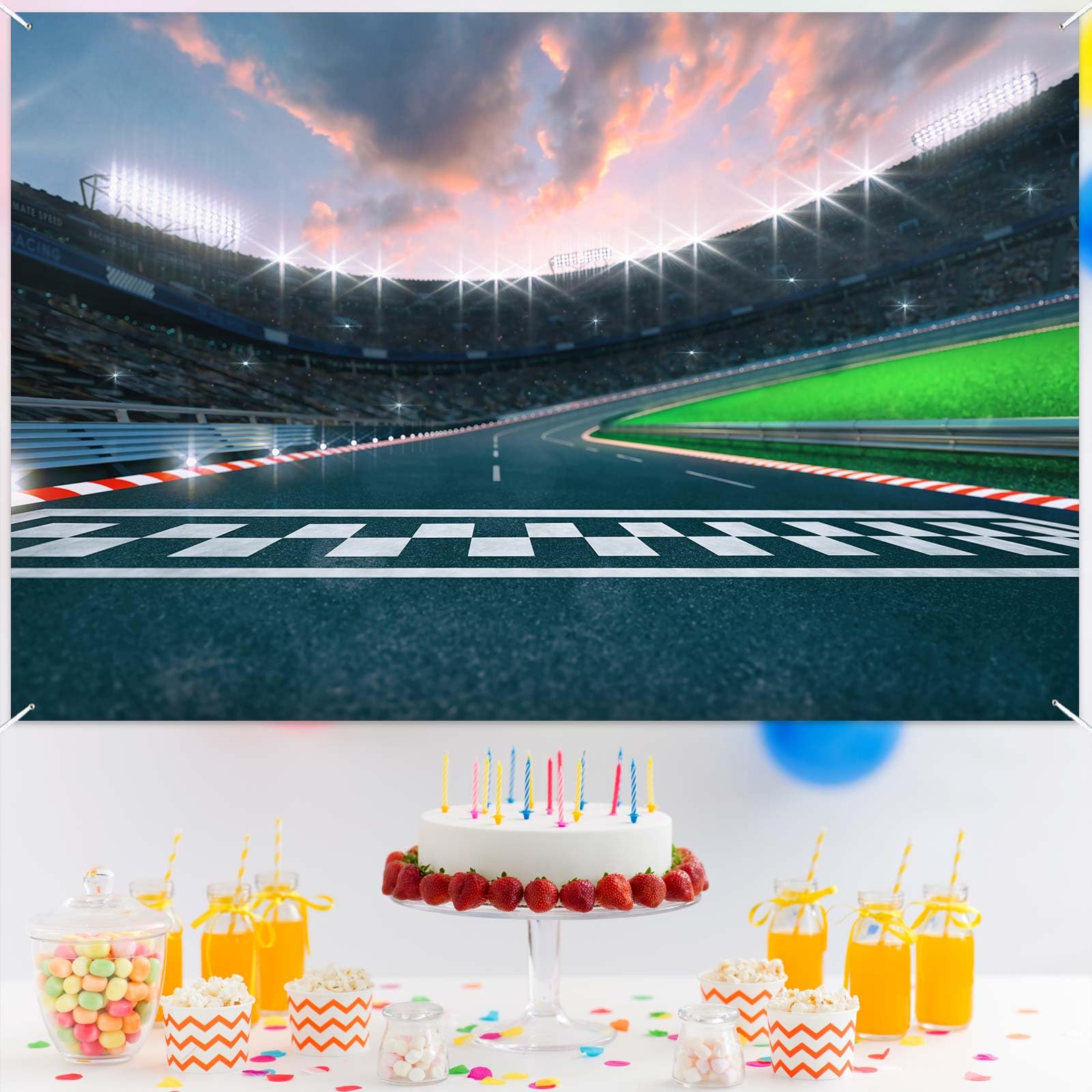 Racing Car Backdrop Race Car Track Party Decorations Backdrop Finish Line Race Track Background For Kids Birthday Photo Cake Table Banner Boys Photo Props7x5ft - View #2