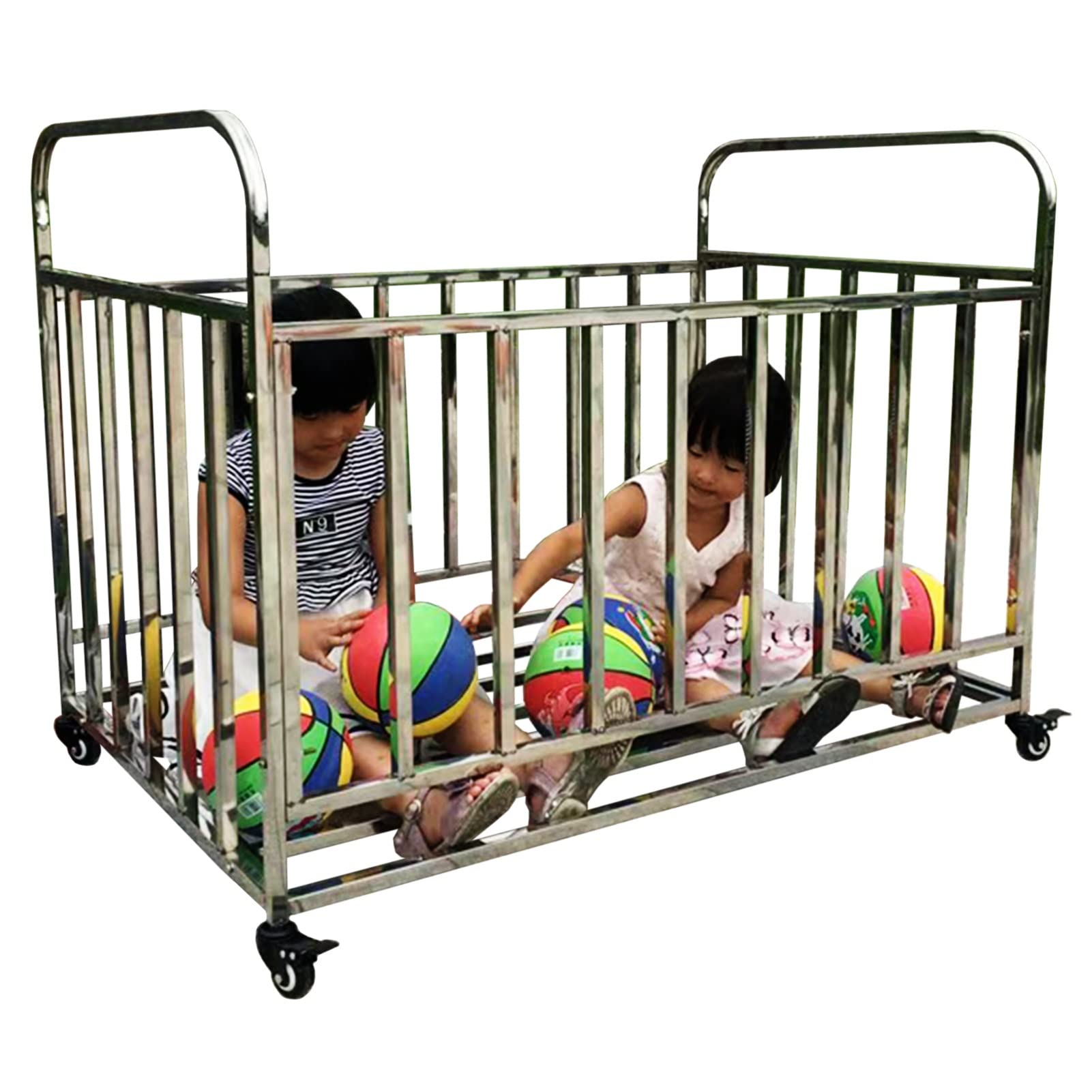 FAXIOAWA Basketbalkooi op wielen, Rolling Sports Ball Storage Cart, Heavy Duty RVS Gym Equipment Rack voor School Speeltuin Kleuterschool (Maat: 110x63x85cm)