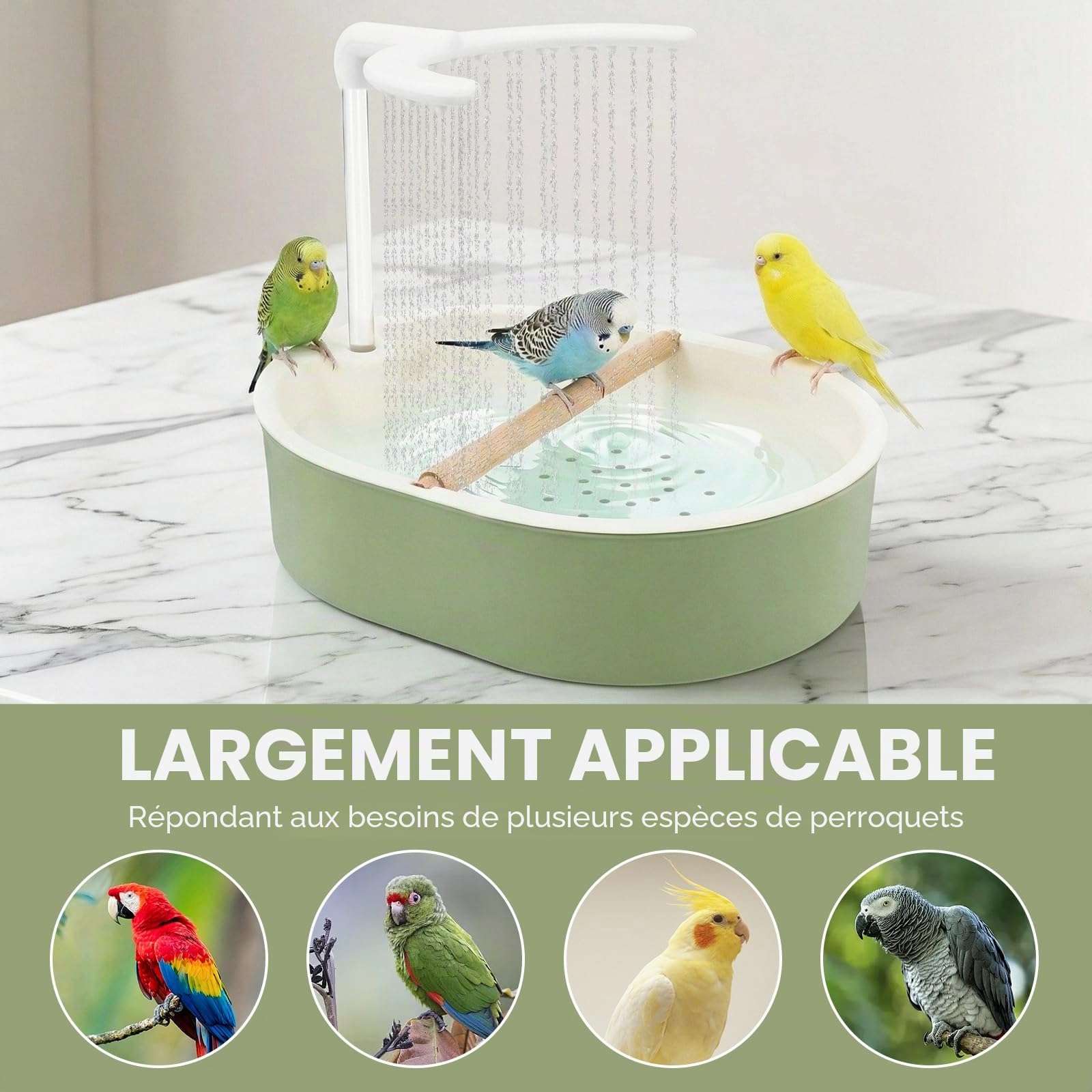 Douche à oiseaux, perruche, avec cascade et eau circulante, 31,8 × 25 × 8,5 cm, pour perruches, calopsittes, perruches, calopsittes