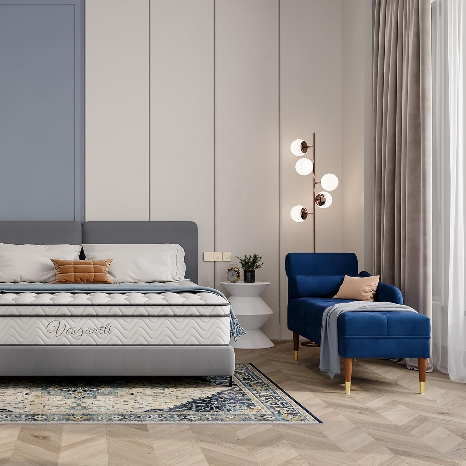 Vesgantti Velvet Chaiselongue, Indoor Lounge Sofa mit linker Armlehne und Lendenkissen, Recamiere für Wohnzimmer, Schlafzimmer und Büro, Samt Loungesessel 149.5 x 54 x 76CM