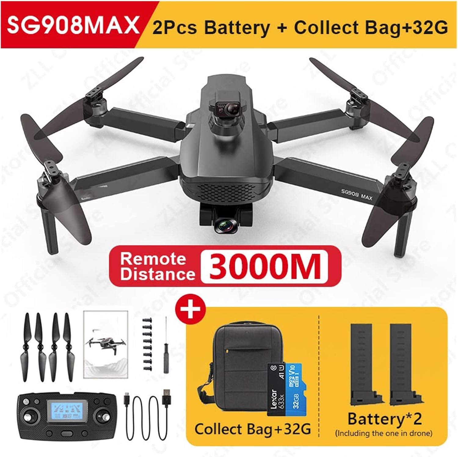 Drone Camera Drone Flight 3KM 4K HD RC Dron 3-Axis Gimbal Brushless Drones 5G WiFi GPS Professional Quadcopter One Key Take Off/Landing (Color : MAX-1B Size : 1) (Max 2b)