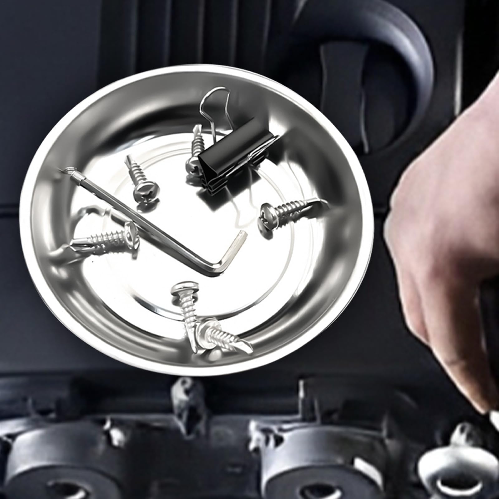 Cuenco de piezas magnéticas | Bandeja magnética de 15 cm | Bandeja magnética de acero inoxidable de 324 g | Plato magnético de una sola cara para asegurar tornillos, pernos y herramientas