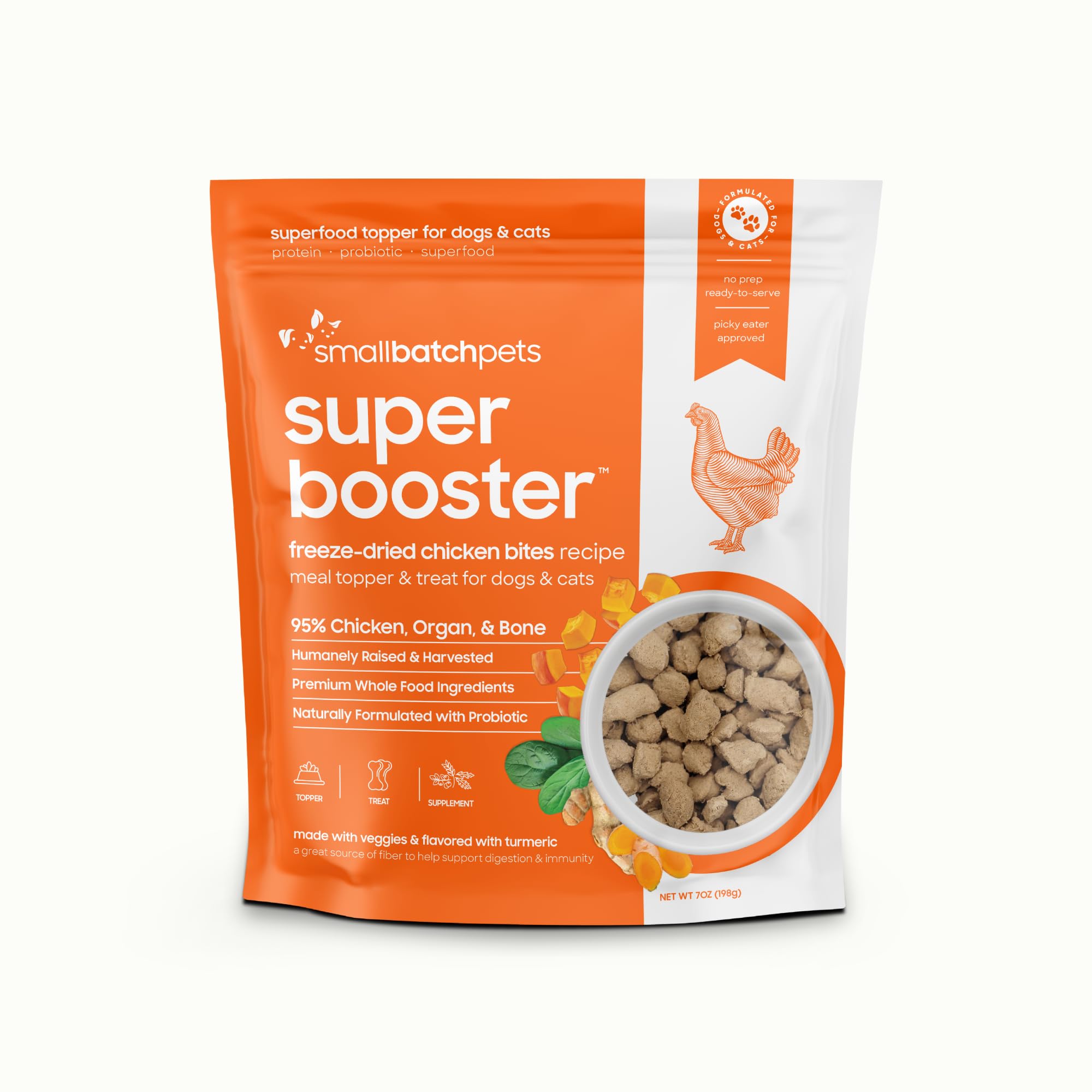 smallbatch Freeze Dried Dog Treats, Superfood Food Topper Chicken Bites for Dogs & Cats, Probiotics, Organic Ingredients, High Protein, Grain Free