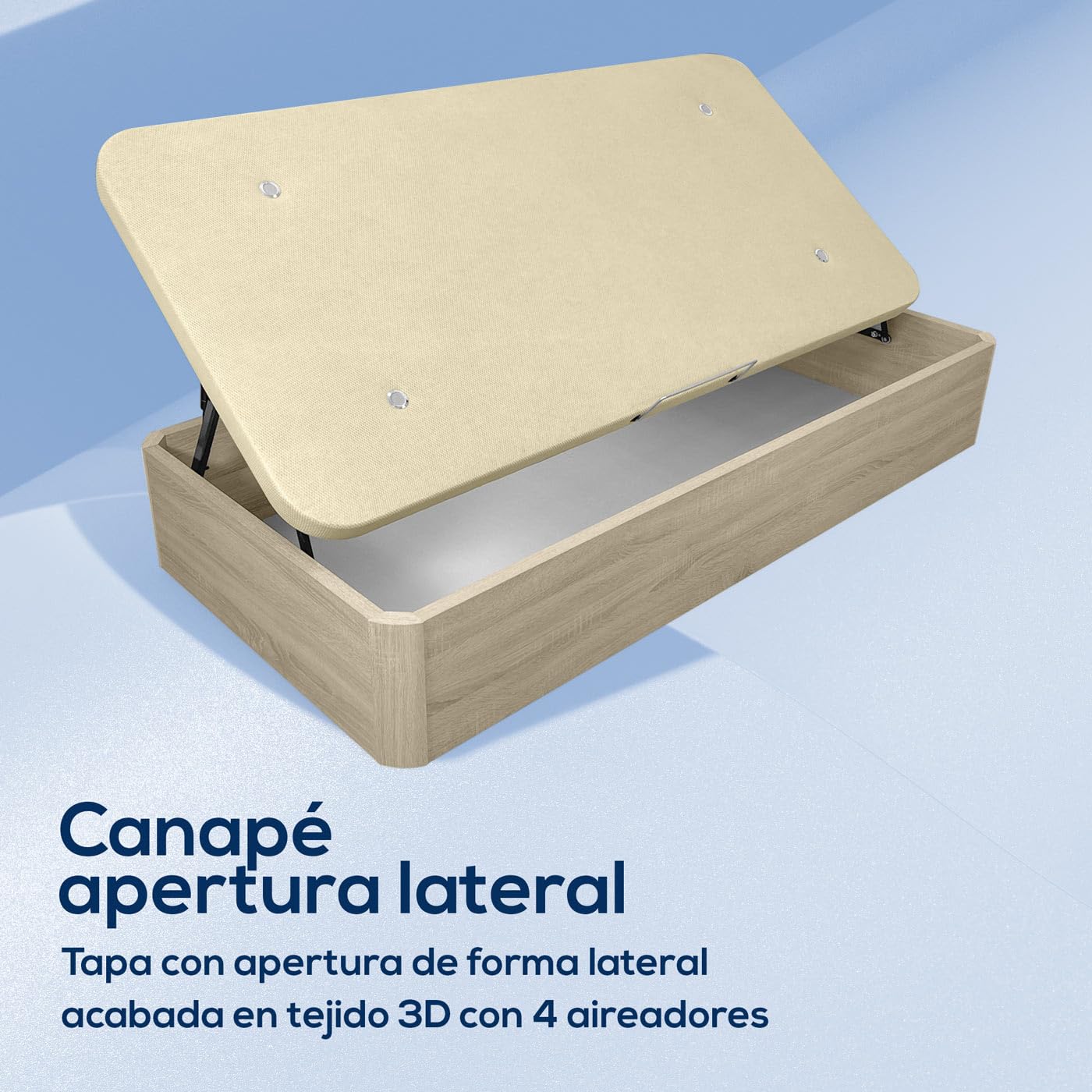 Duérmete Online - Canapé Abatible de Madera Súper Reforzado Gran Capacidad con Apertura Lateral, Transpirable y Resistente, Esquinas Redondeadas, 90 x 190, Cambria